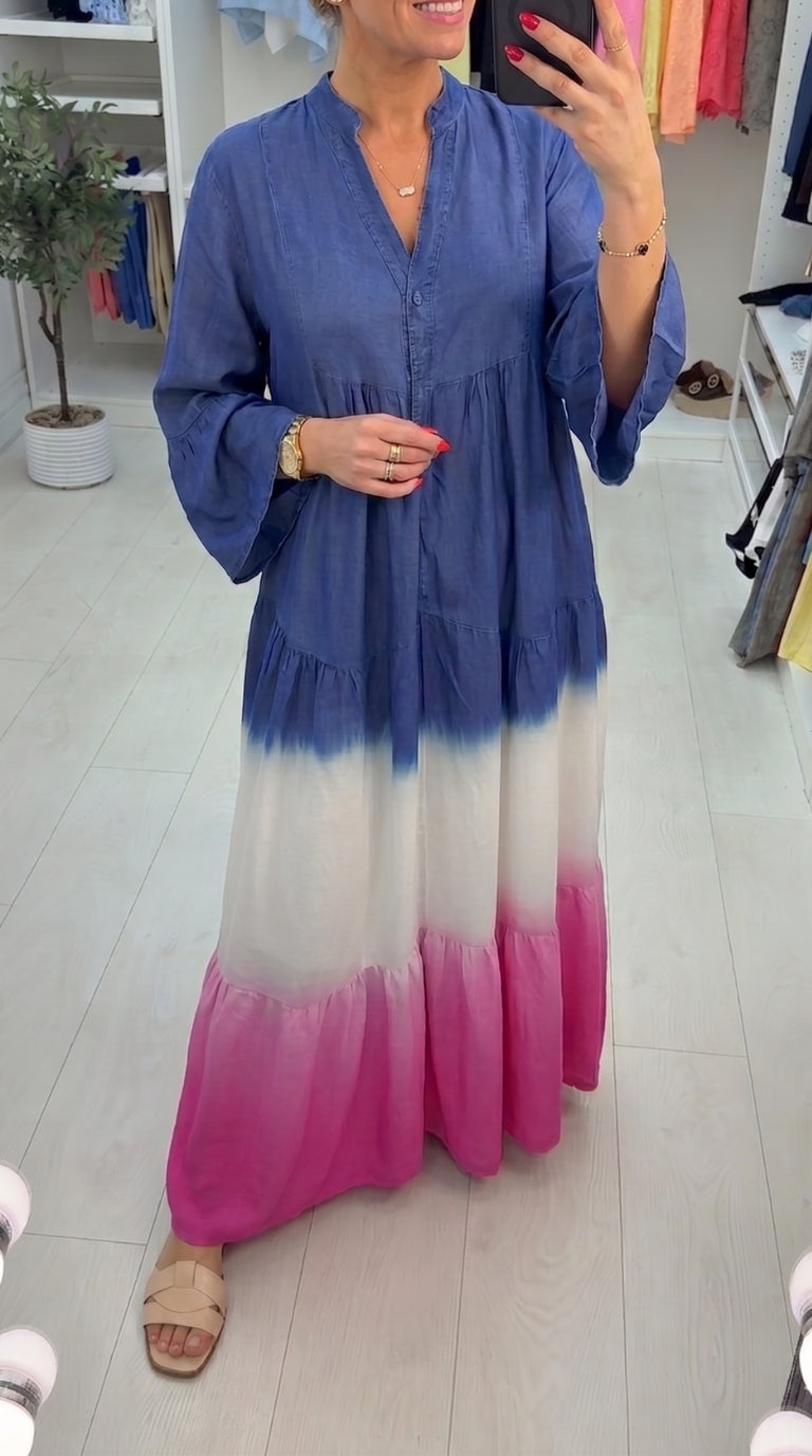 Hannah V Neck Denim Ombre Maxi Dress