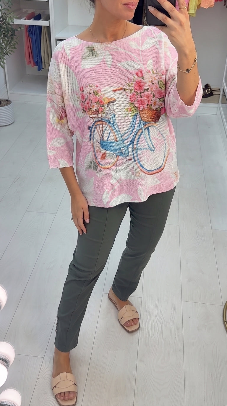 Quinsy Floral Bike Print Batwing Top