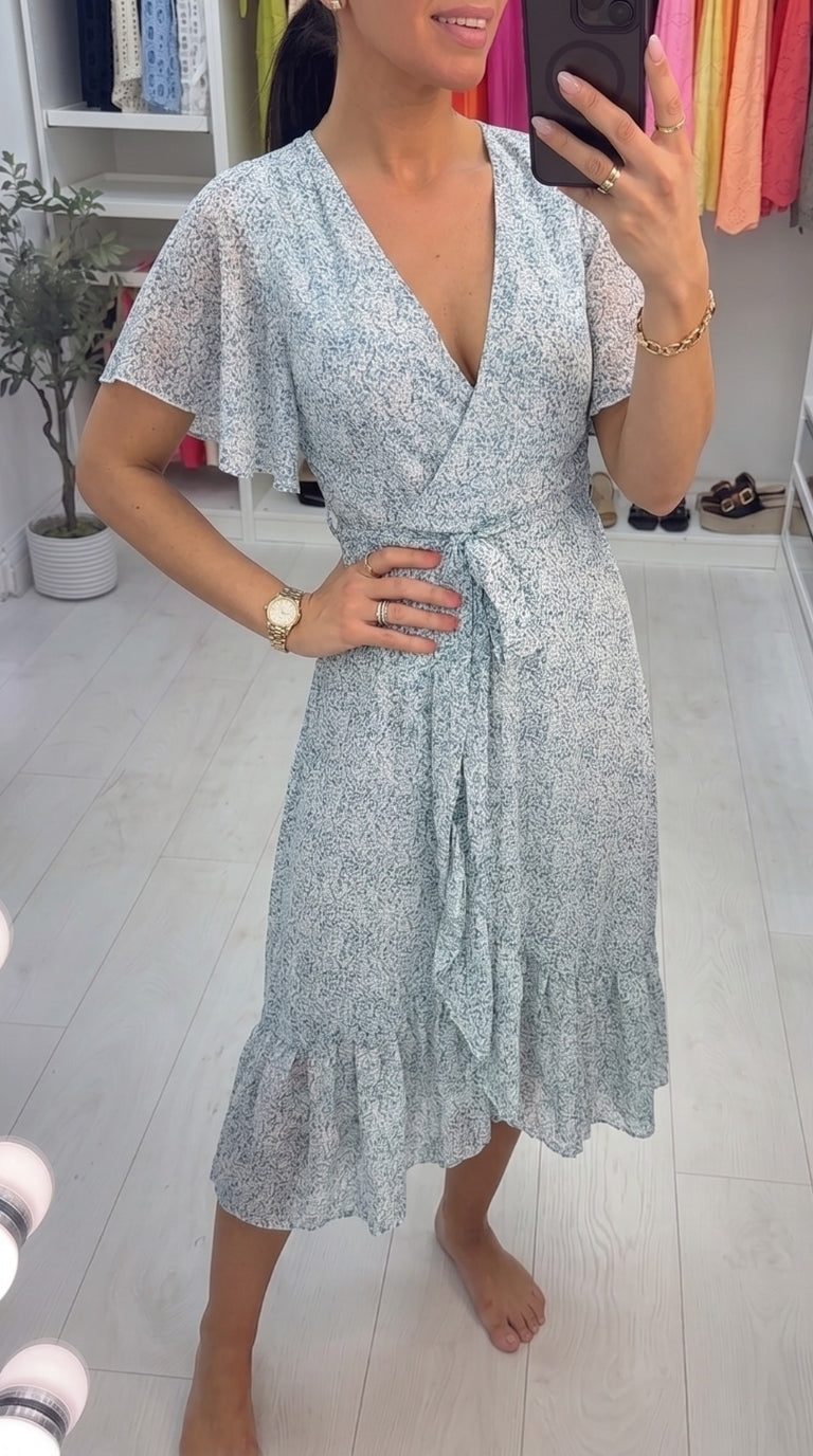 Bloomsbury Sage Ditsy Print Frill Dress