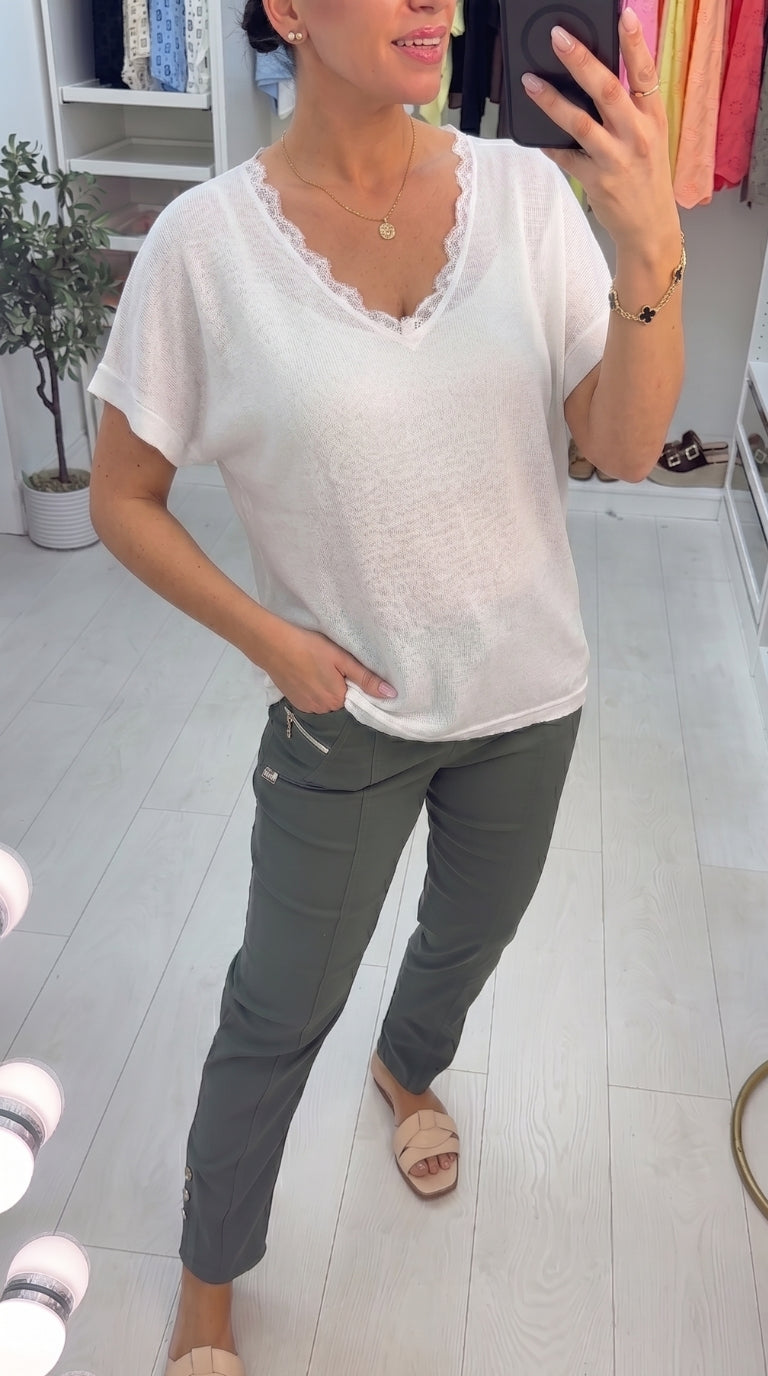 Camryn Plain Lace Detail Lurex T-Shirt