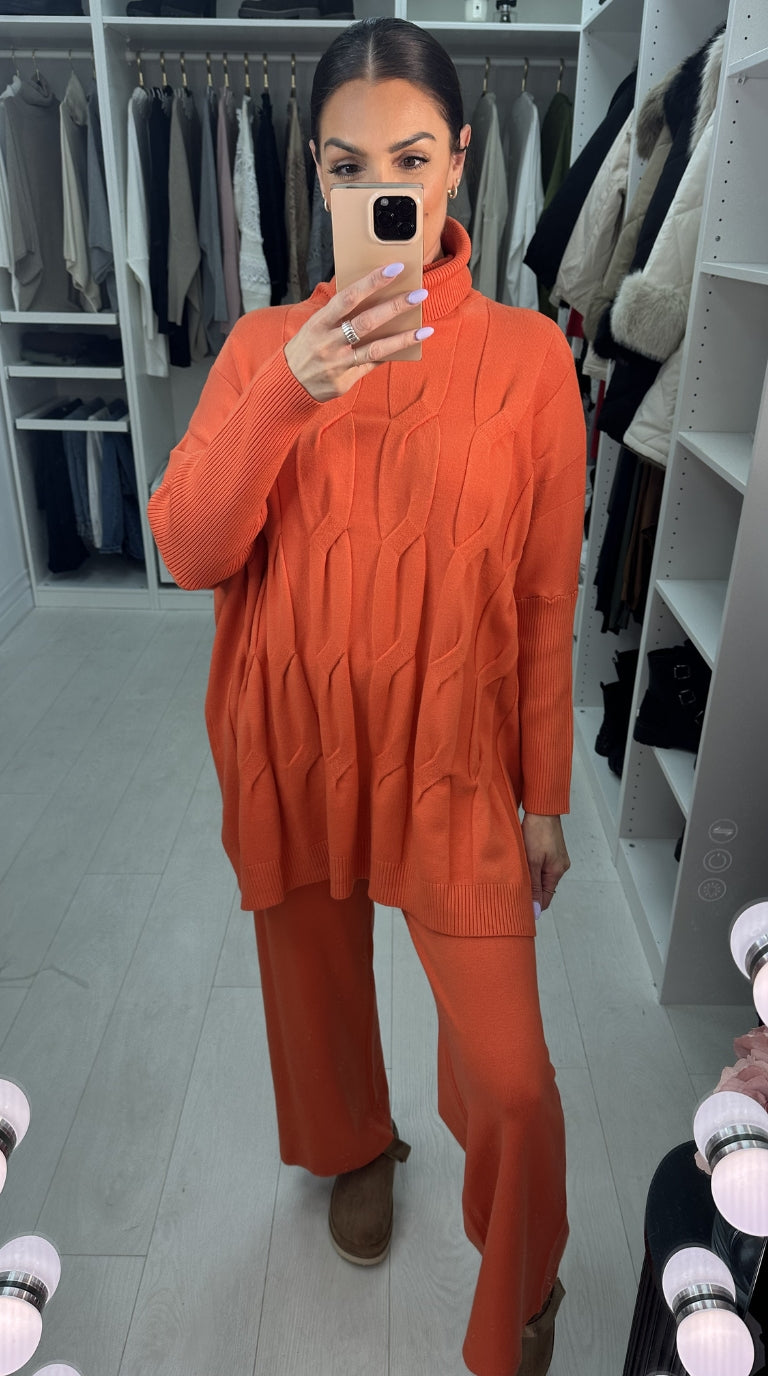 Tamia Roll Neck Cable Knit Loungewear Set