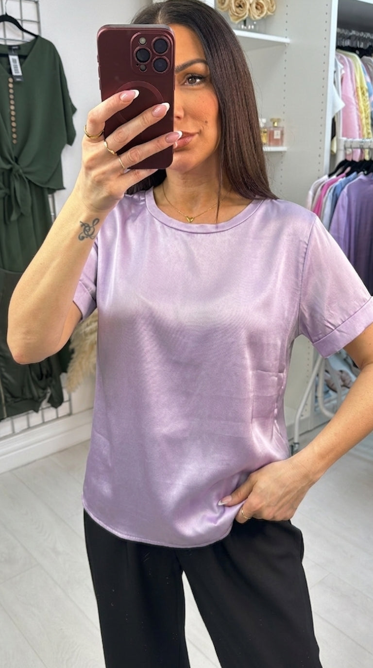 Gabby Plain Satin Short Sleeve Top
