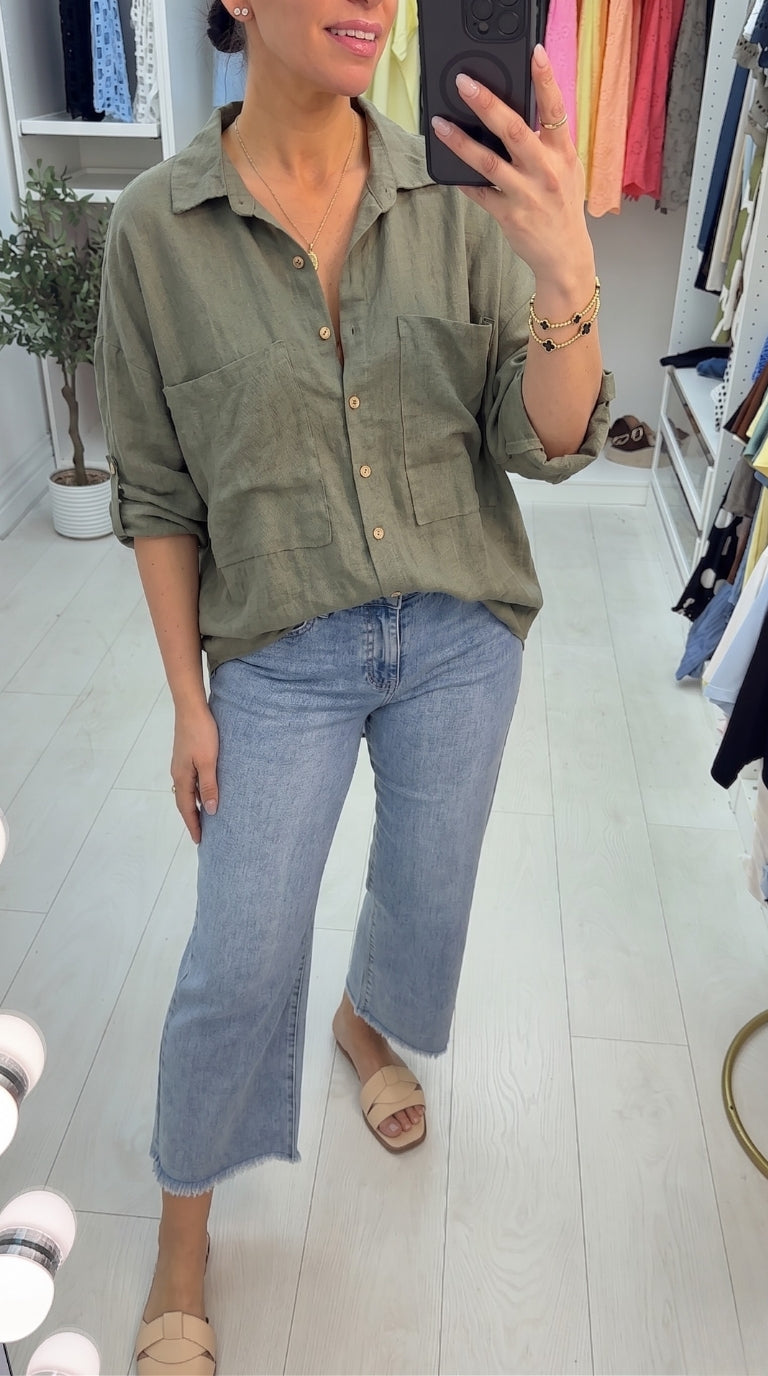 Briella Front Pocket Detail Longline Linen Shirt