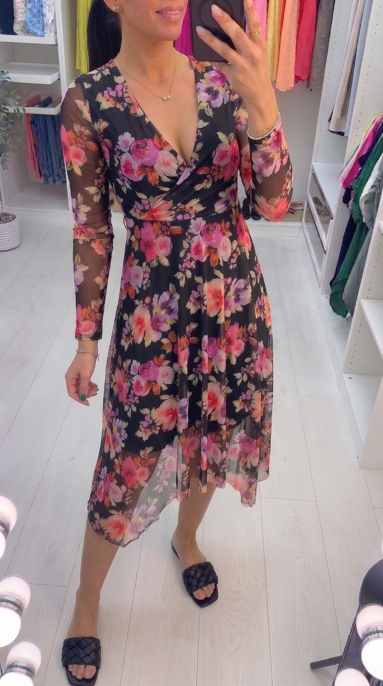 Noely Floral Print Jagged Hem Dress