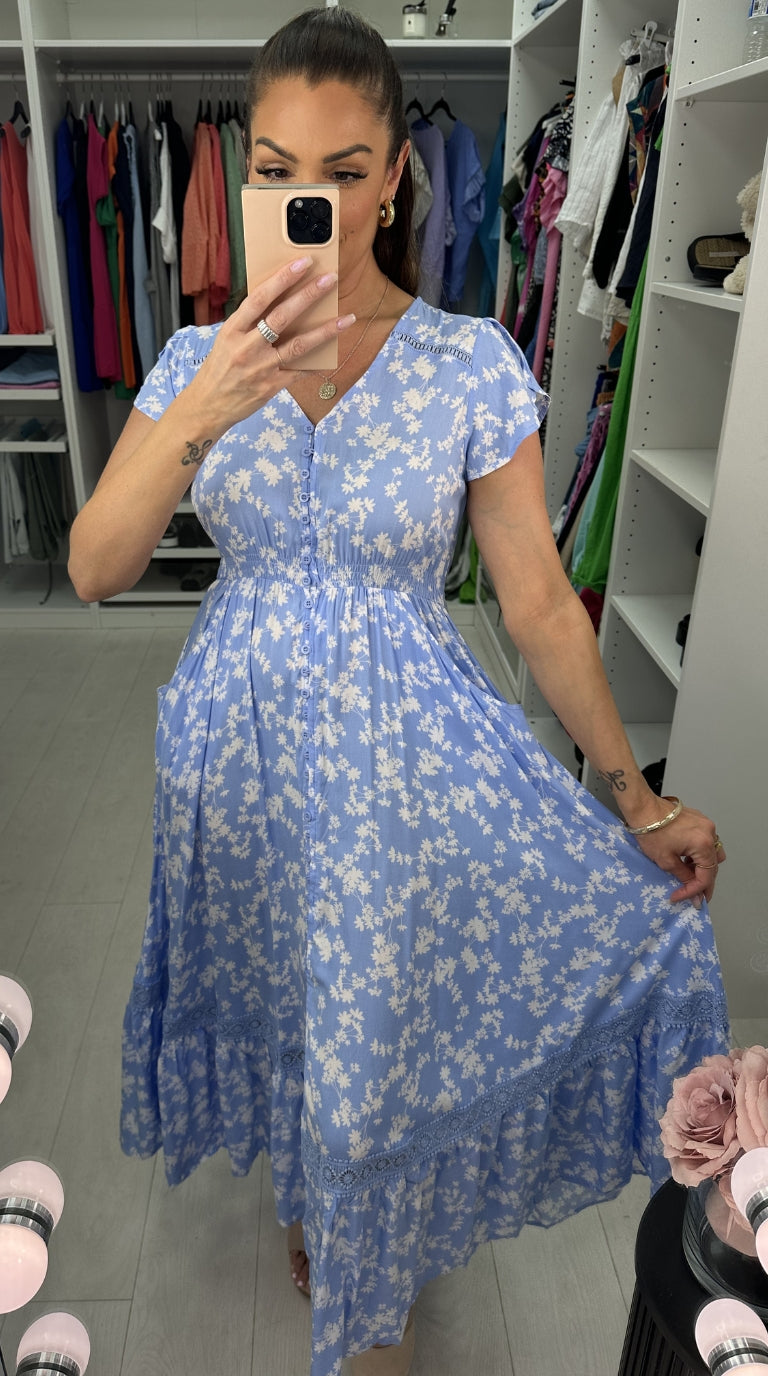 Darya Flower Print Ruffle Hem Maxi Dress