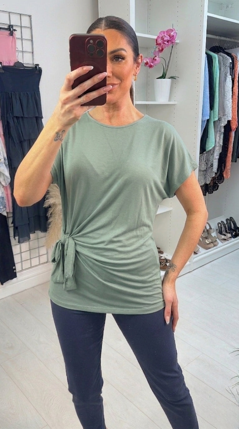 Isolde Plain Tie Side Short Sleeve Top