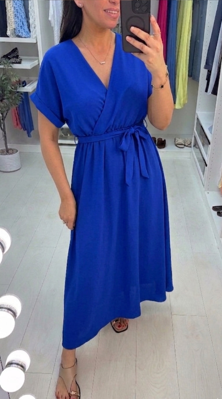 Manisha Plain V Neck Belted Maxi Dress