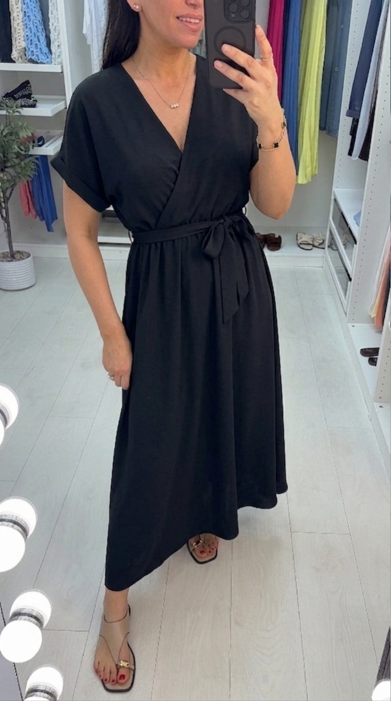 Manisha Plain V Neck Belted Maxi Dress