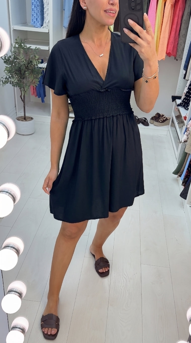 Felicity Plain V Neck Short Sleeve Midi Dress