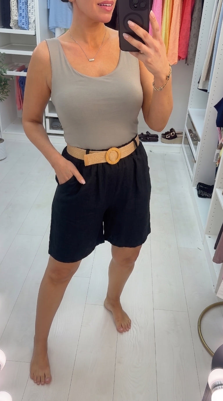 Nina Plain Elasticated Waist Belted Shorts