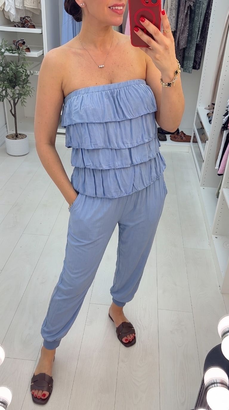 Celina Ruffle Bardot Elasticated Jumpsuit