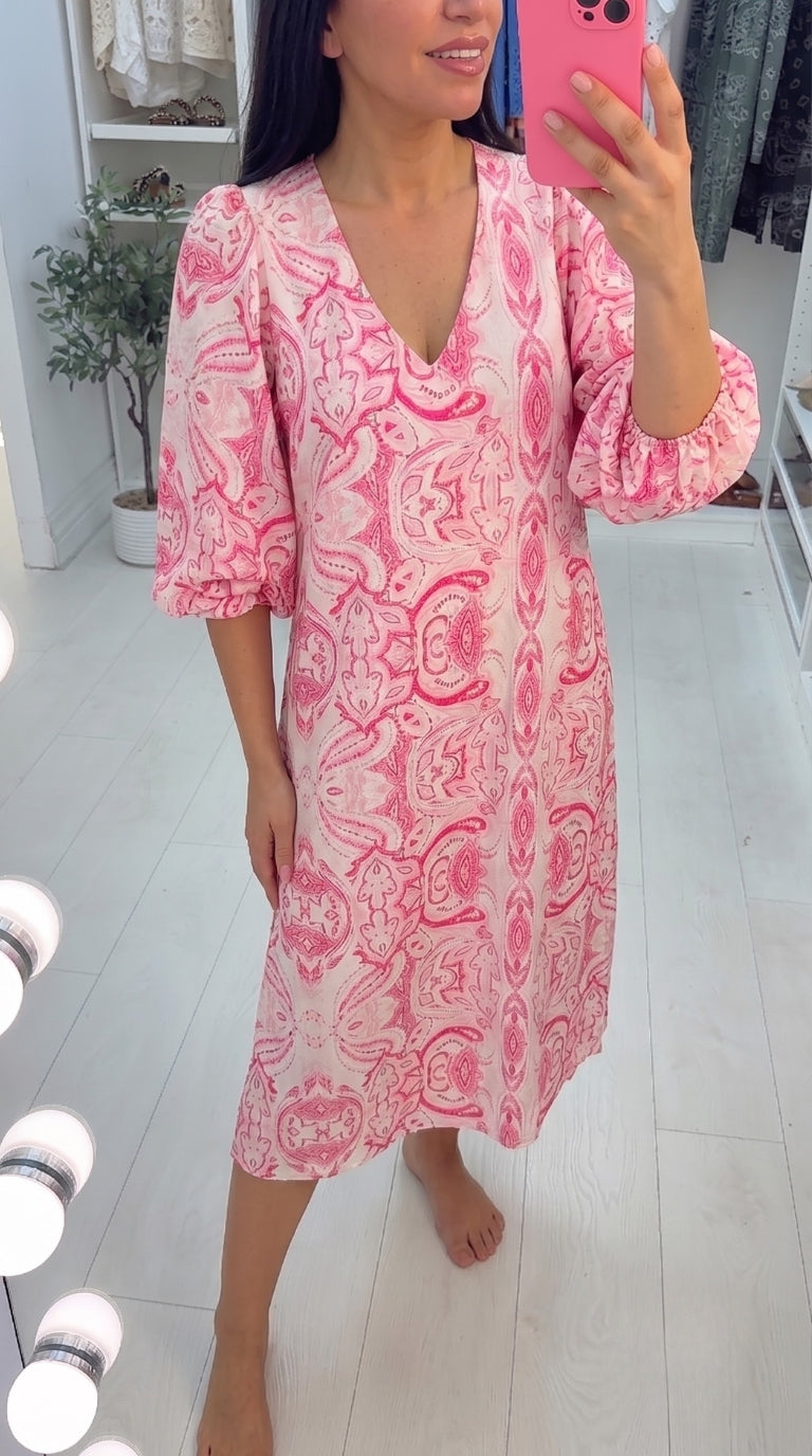 Whaley Paisley Print Puff Sleeve Dress