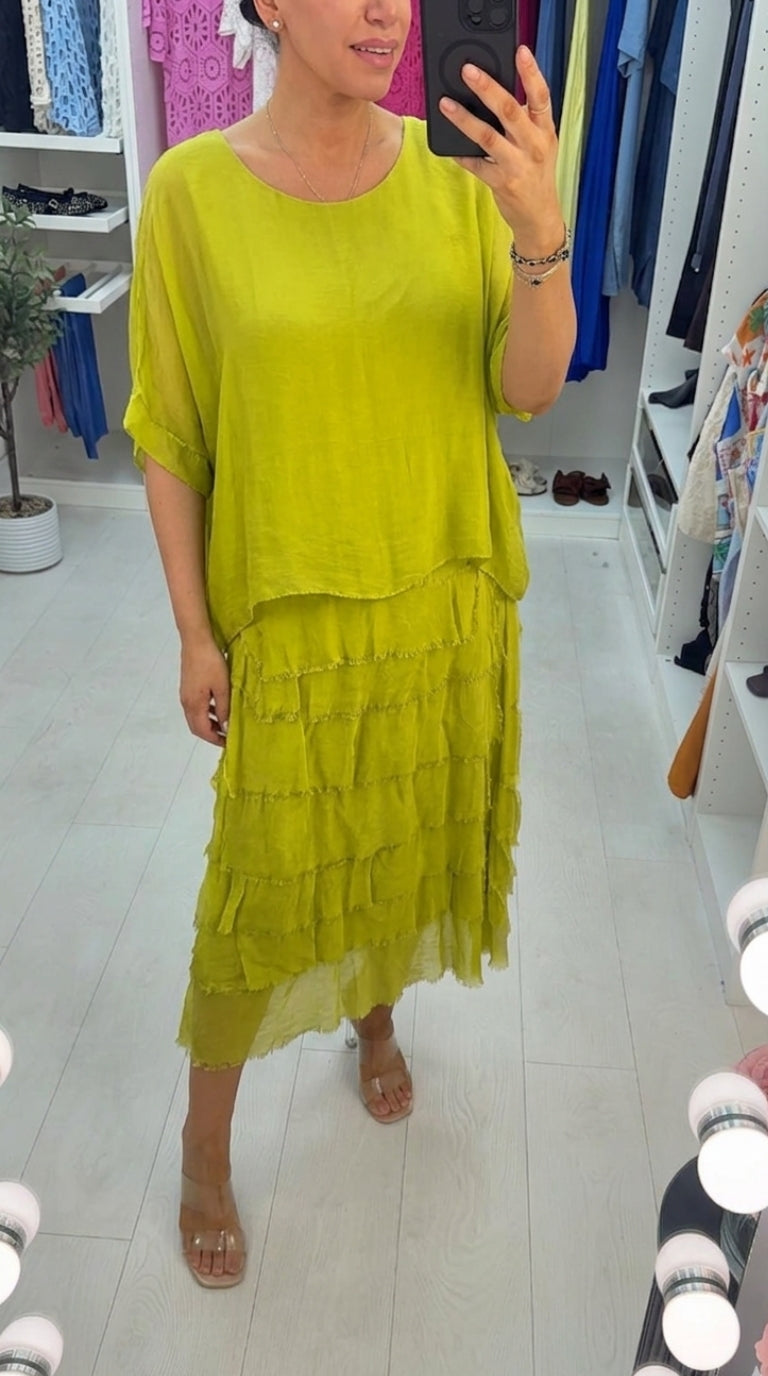 Lizzie Plain Batwing Sleeve Ruffle Dress