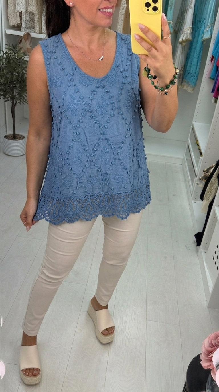 Denisha Textured Crochet Hem Top