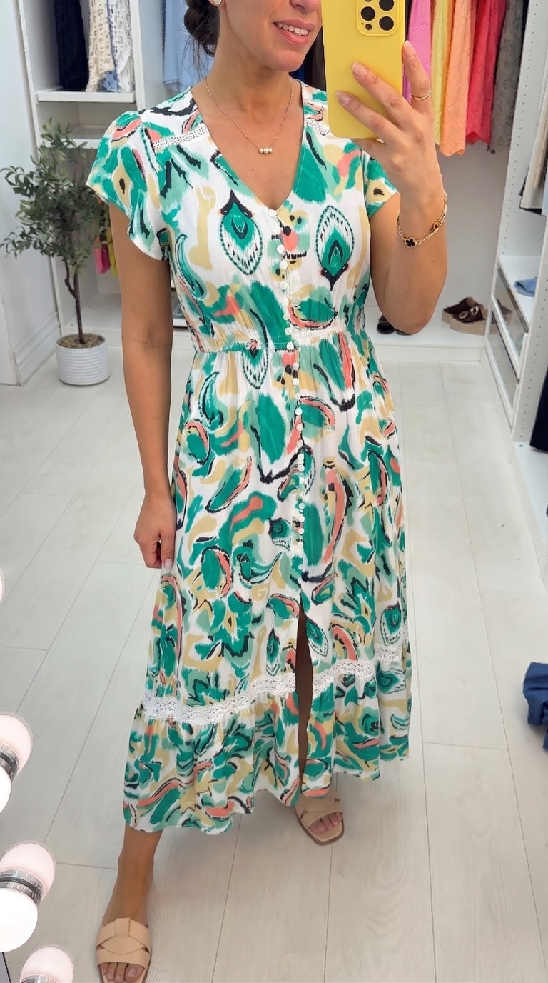 Socorra Printed Lace Detail Maxi Dress