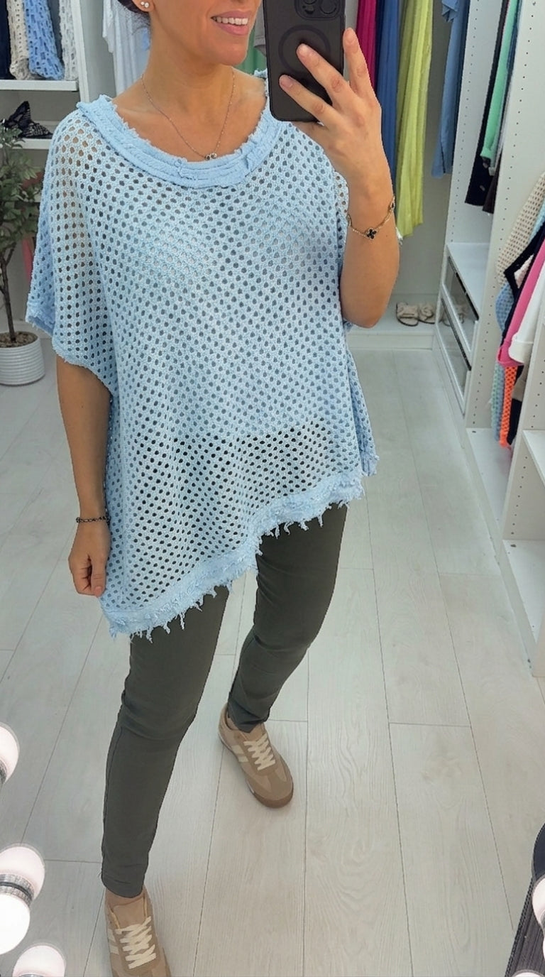 Sharina Frayed Edge Asymmetric Crochet Top