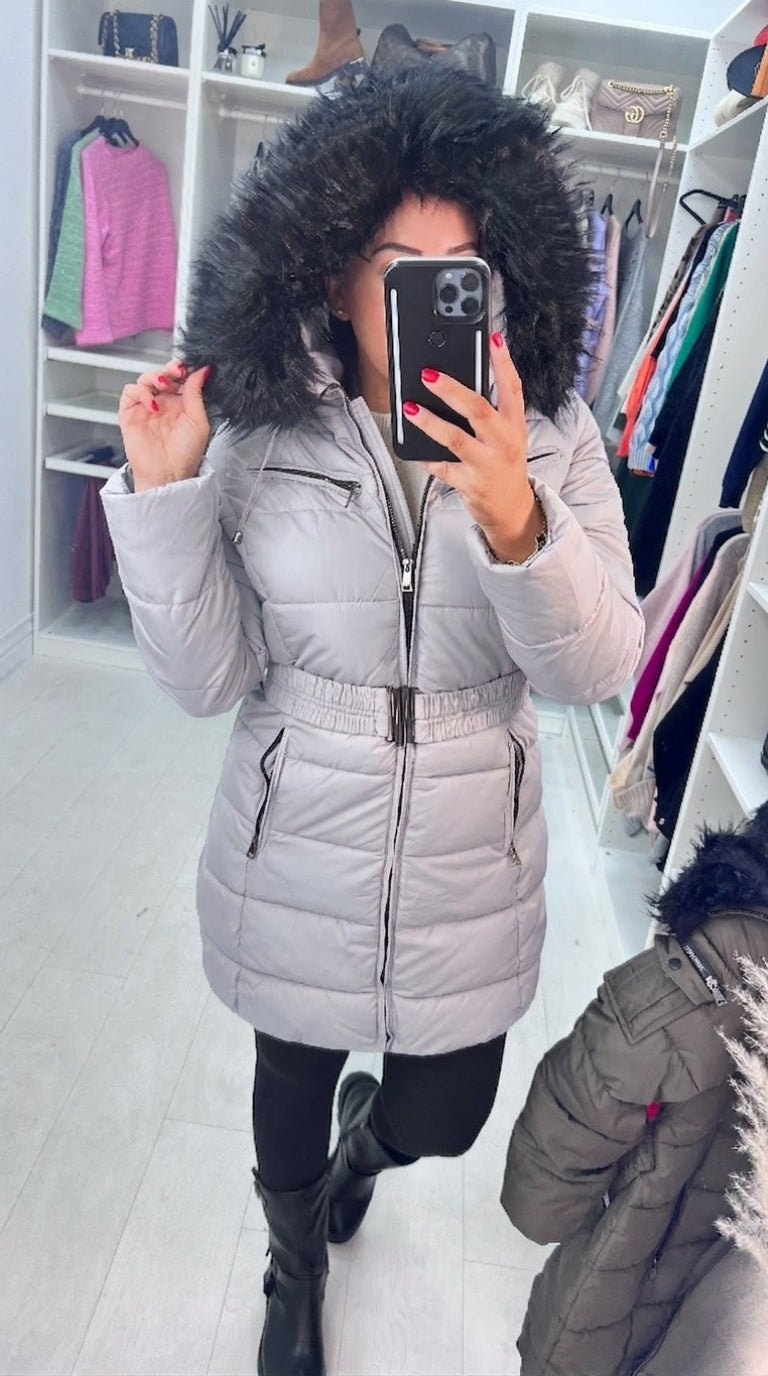 Trixie Grey Faux Fur Hooded Coat