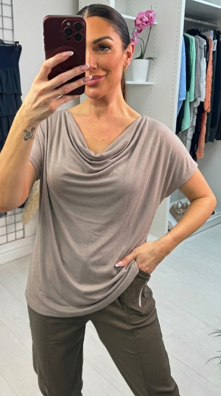 Anvie Plain Cowl Neck Short Sleeve Top