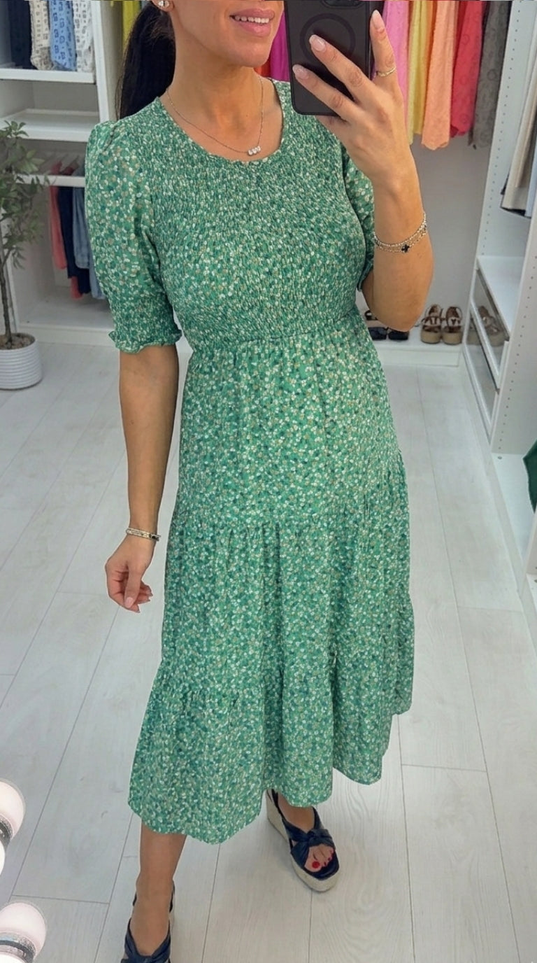 Sophee Floral Print Shirred Smock Dress