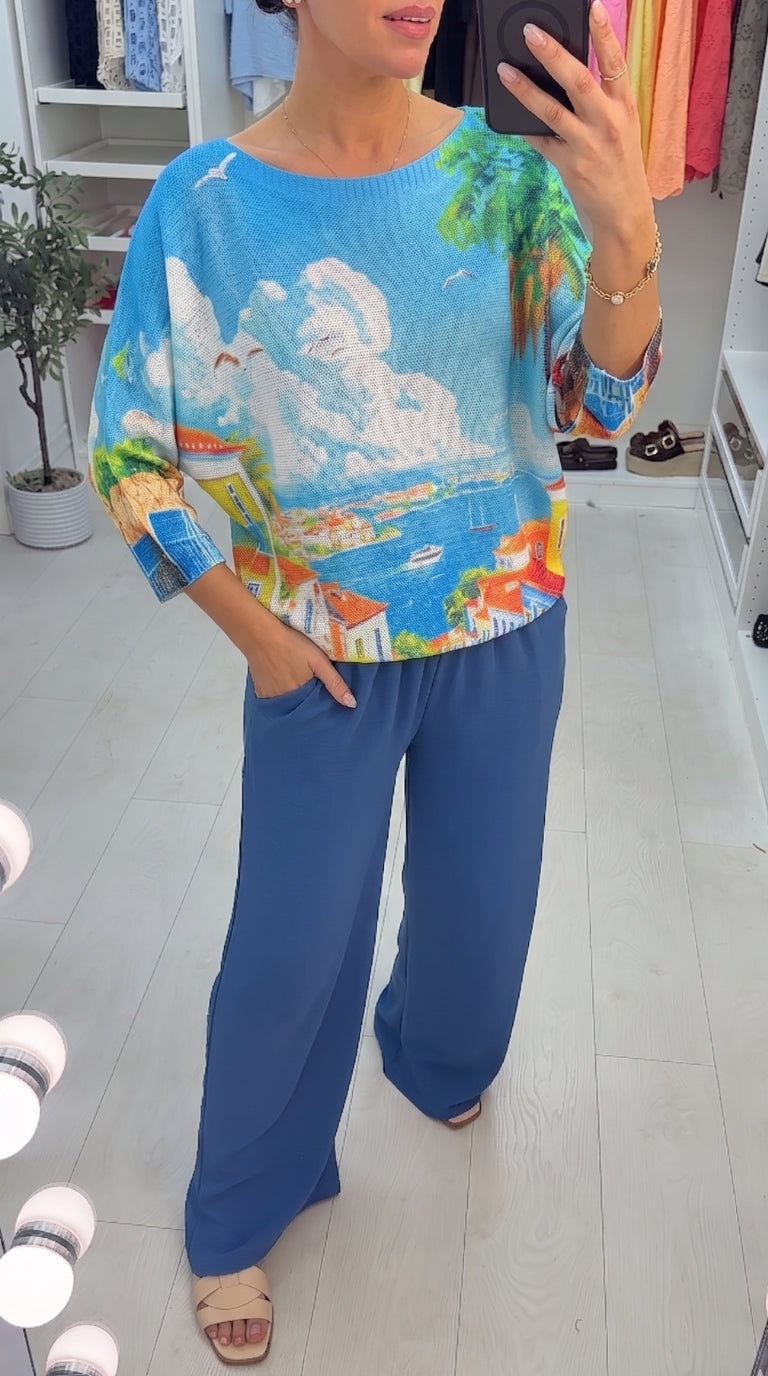 Ranie Coastal Print Batwing Top