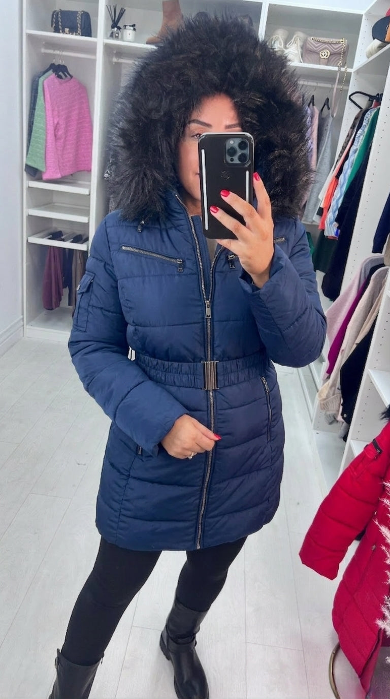 Trixie Navy Faux Fur Hooded Coat