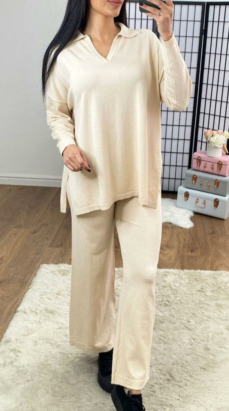 Fletcher Oversized Collar Detail Wide Leg Loungewear Set