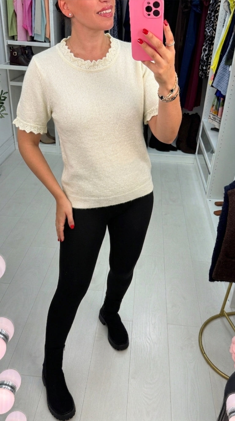 Leila Plain Ruffle Detail Short Sleeve Jumper