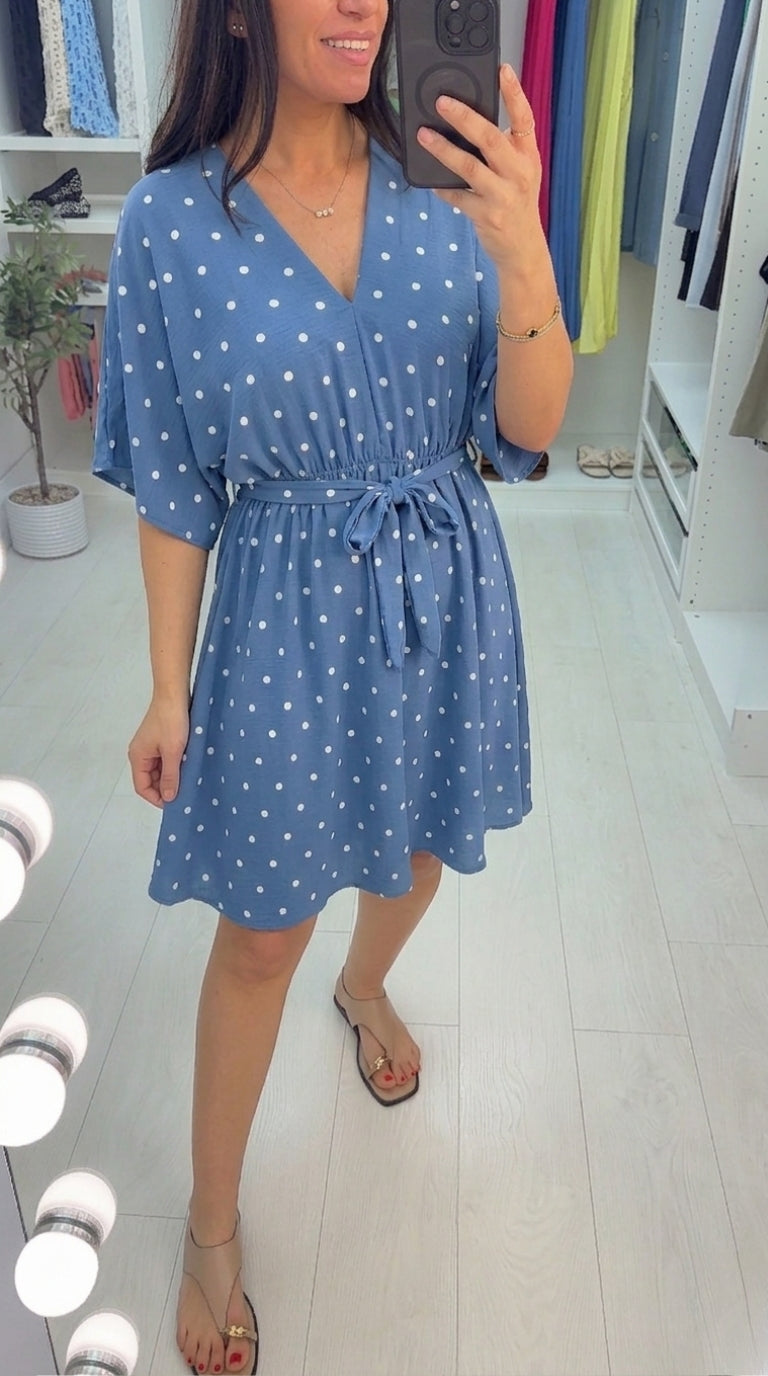 Sharlotta Polka Dot Elasticated Belted Waist Dress