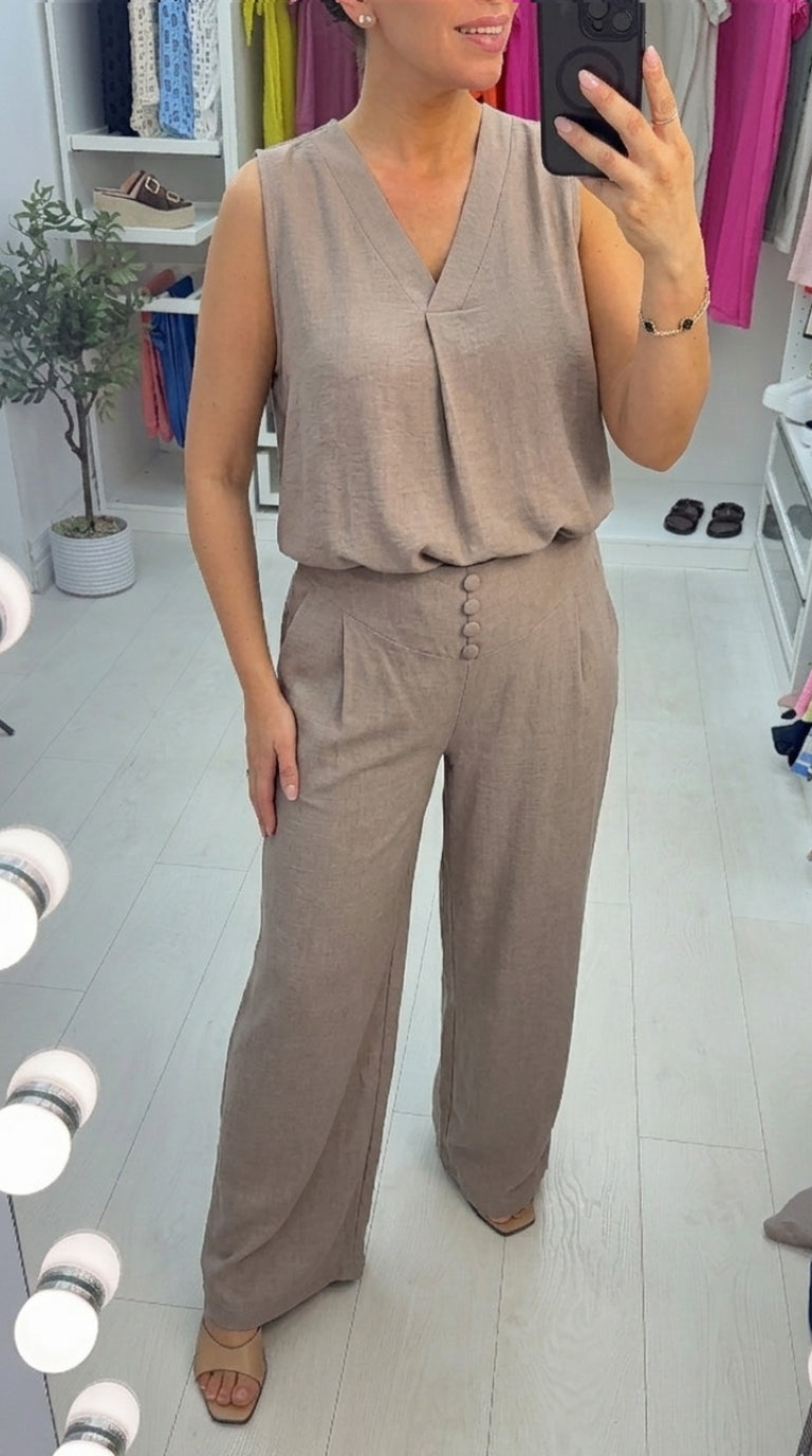 Doria Plain V Neck Sleeveless Co-Ord Set