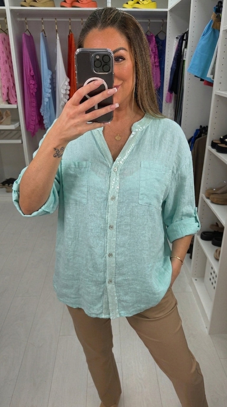 Zakiya Crochet Detail Linen Shirt