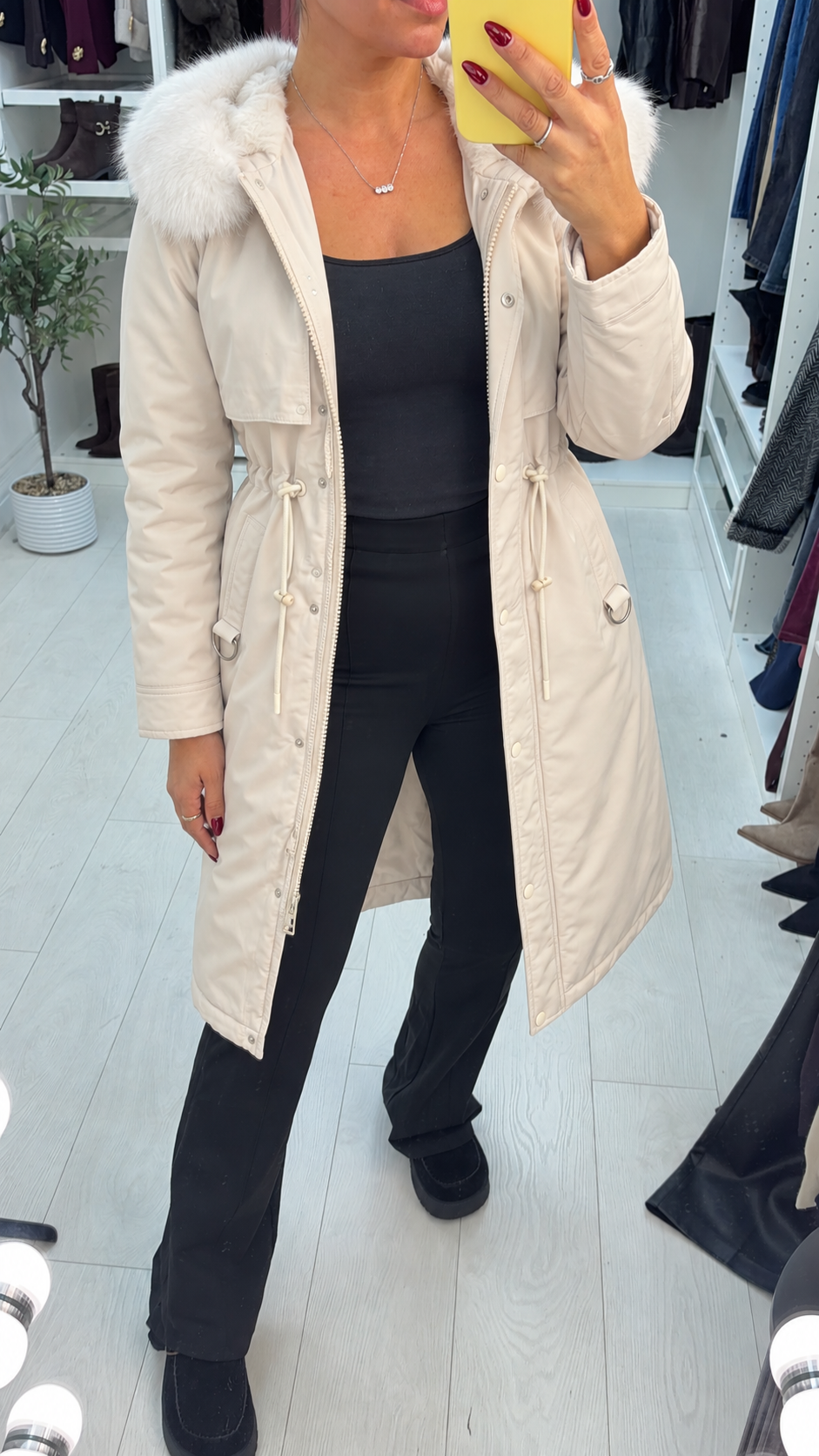 Caylee Cream Faux Fur Hooded Coat