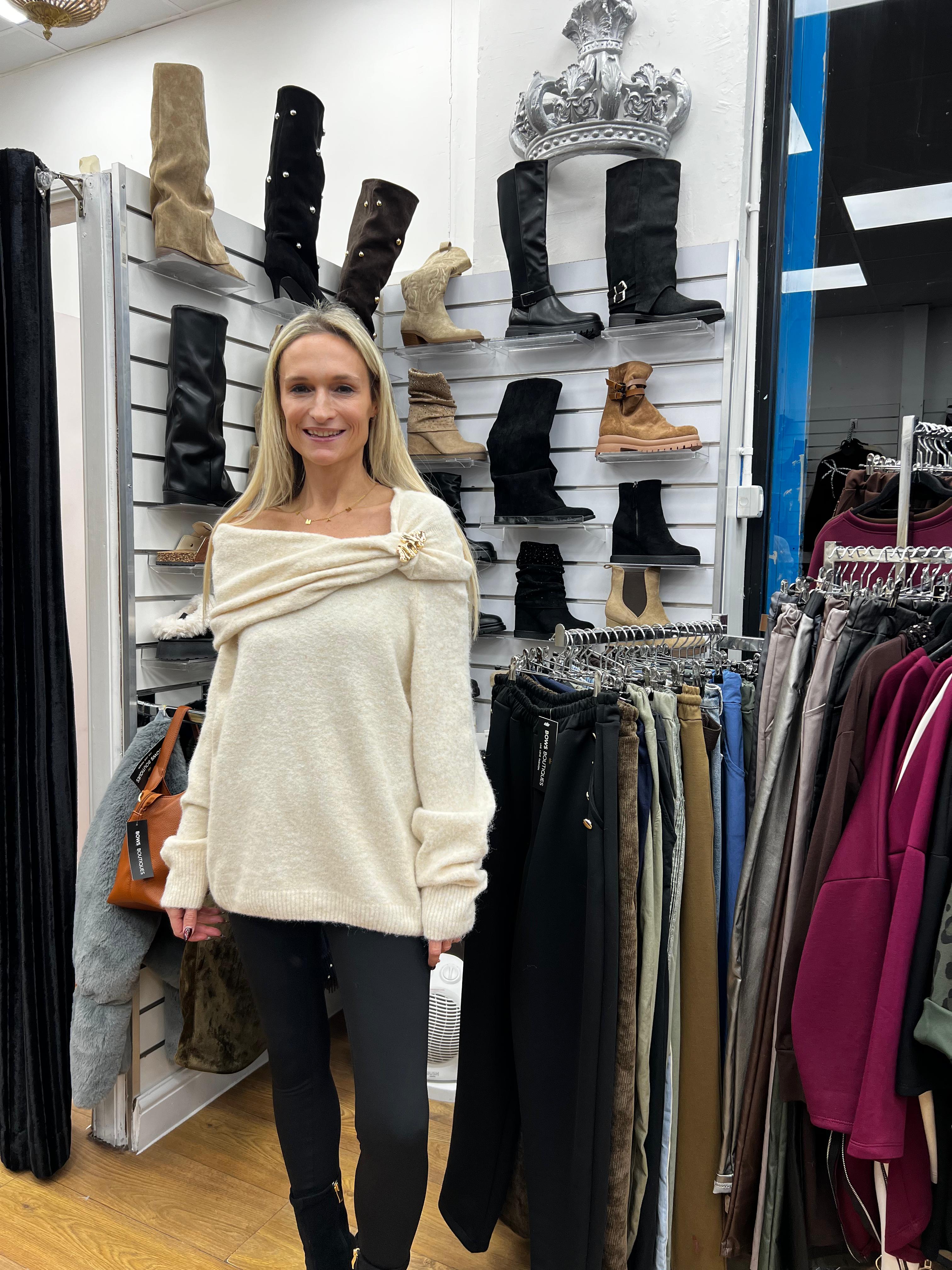 Marisa Cowl Neck Brooch Detail Jumper