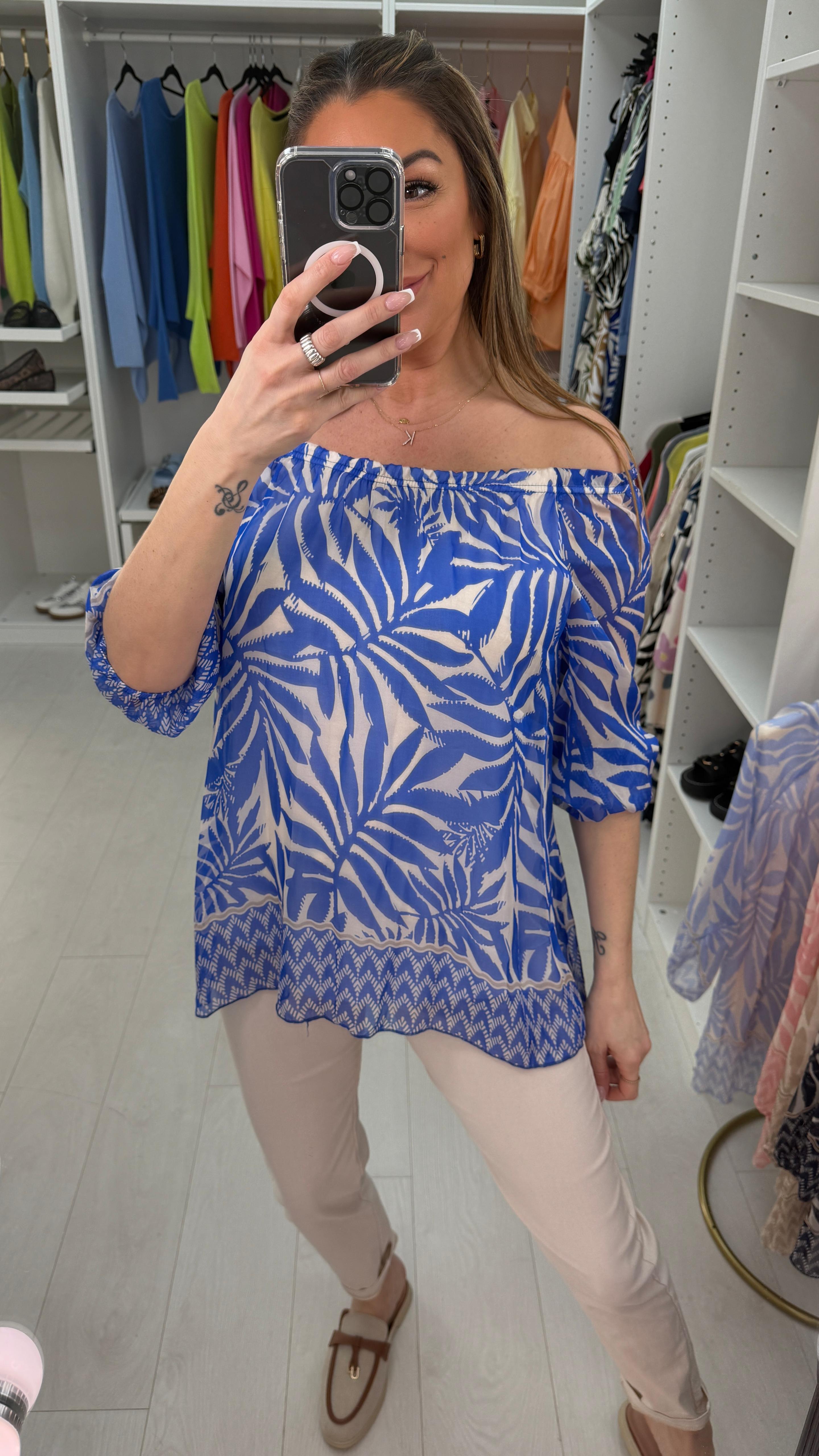 Carrie Leaf Print Bardot Blouse