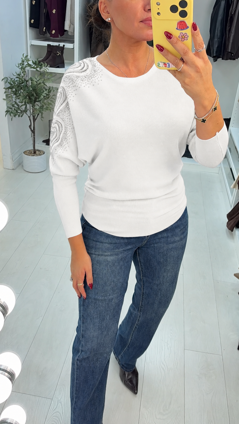 Elvira Plain Embellished Heart Sleeve Jumper