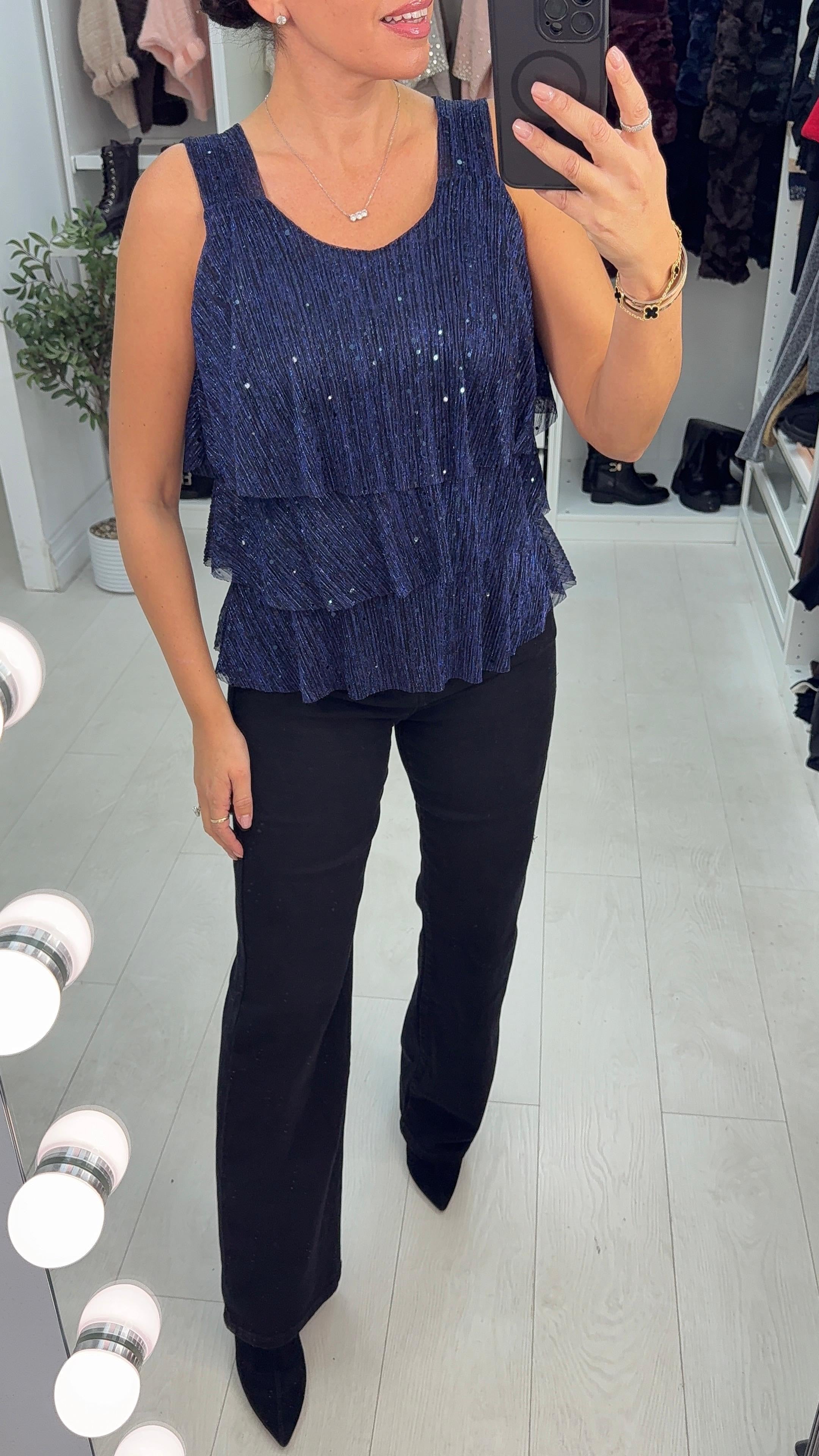 Kaya Lurex & Sequin Detailed Tiered Top