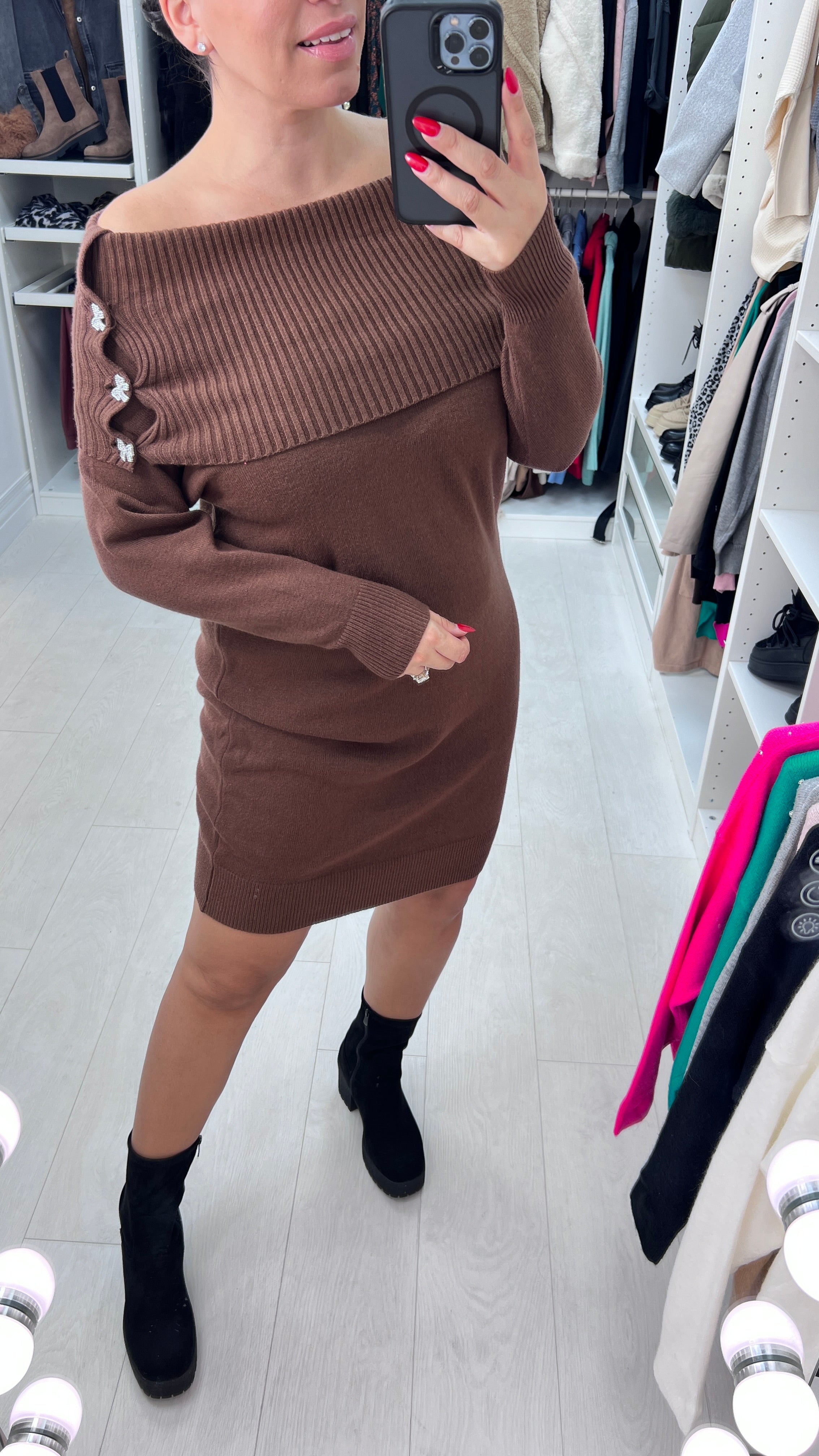 Anissa Bow Pearl Diamante Detail Knit Dress