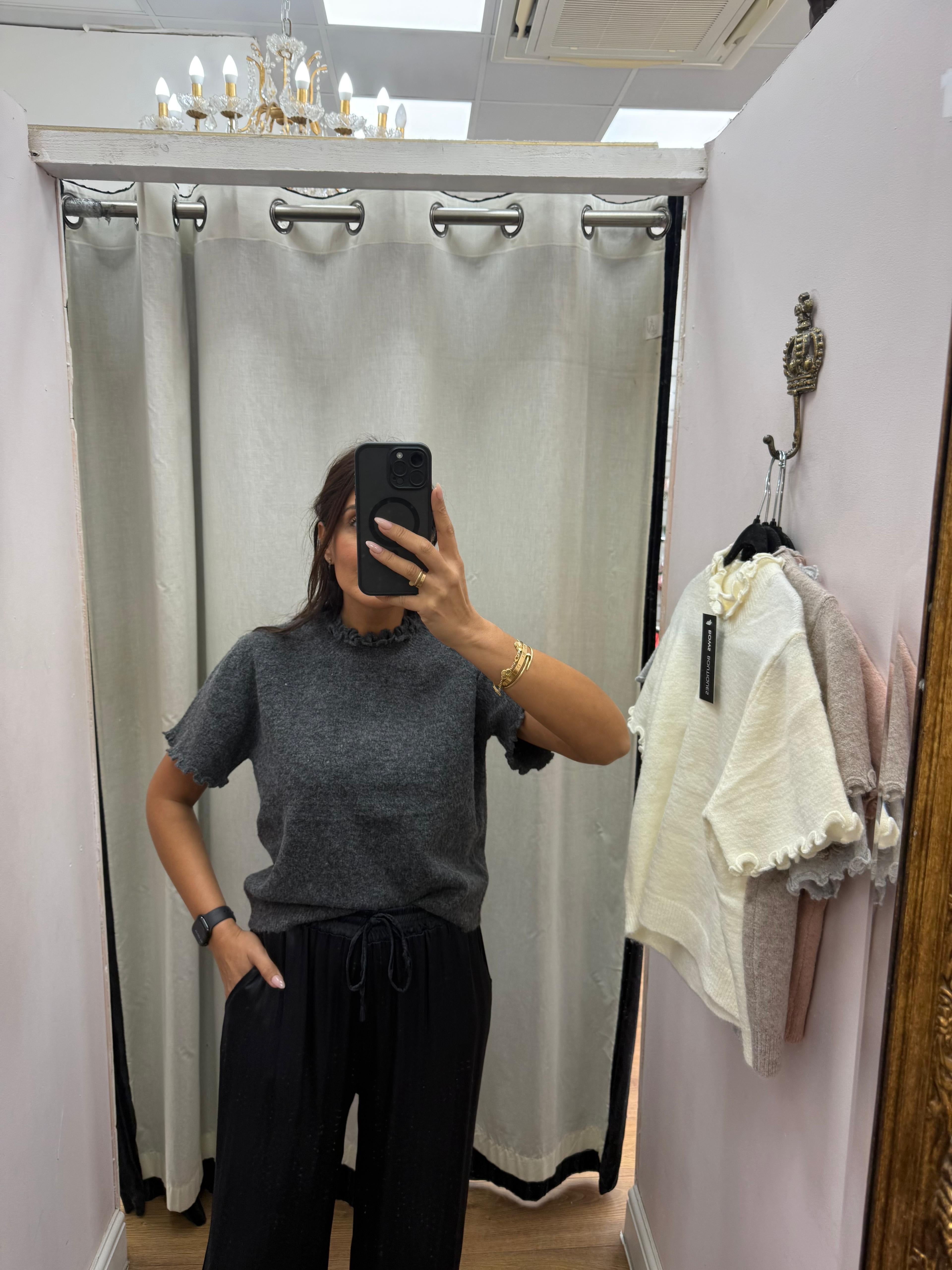 Leila Plain Ruffle Detail Short Sleeve Jumper