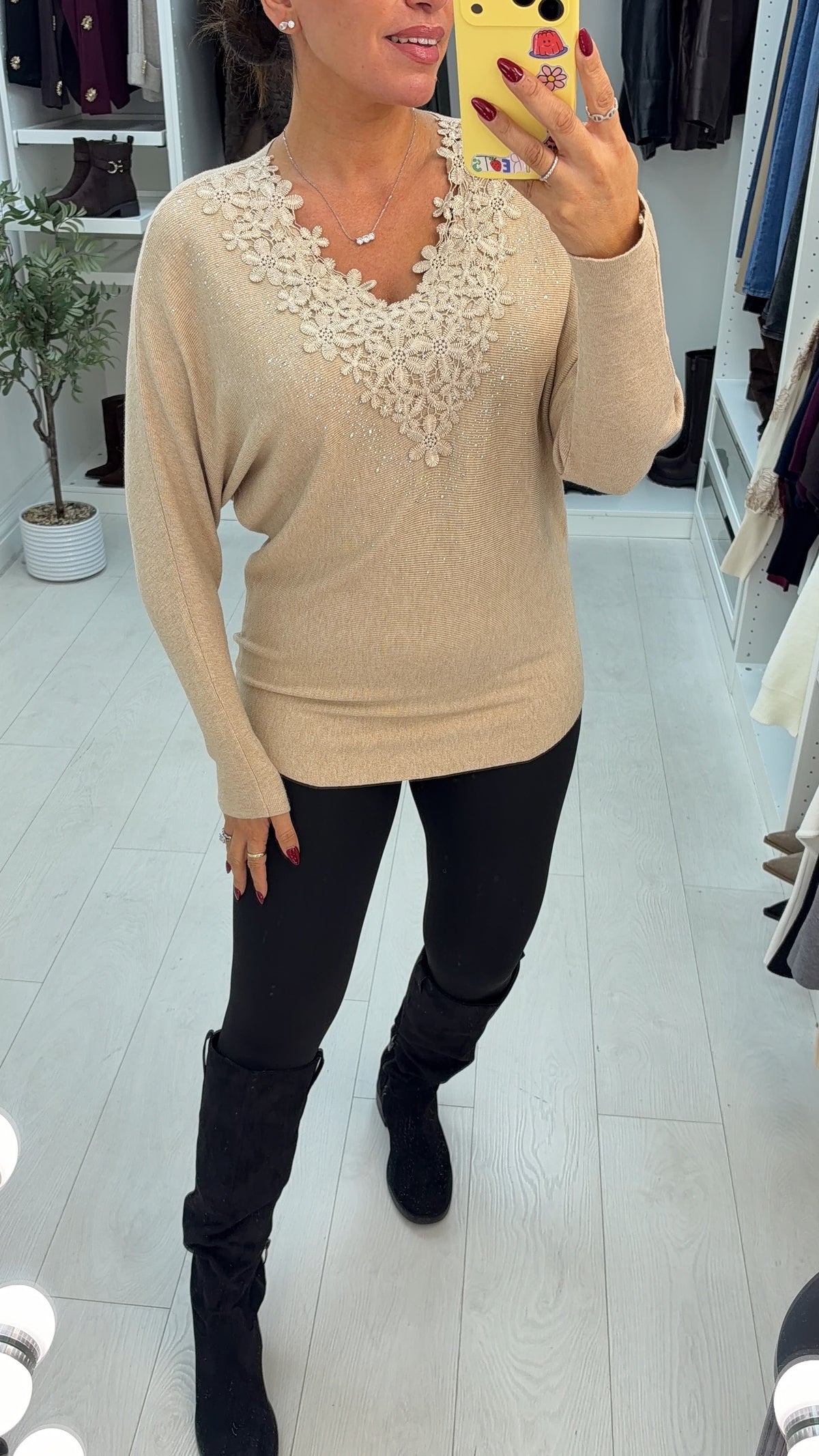 Taylia Embellished Floral V Neck Jumper