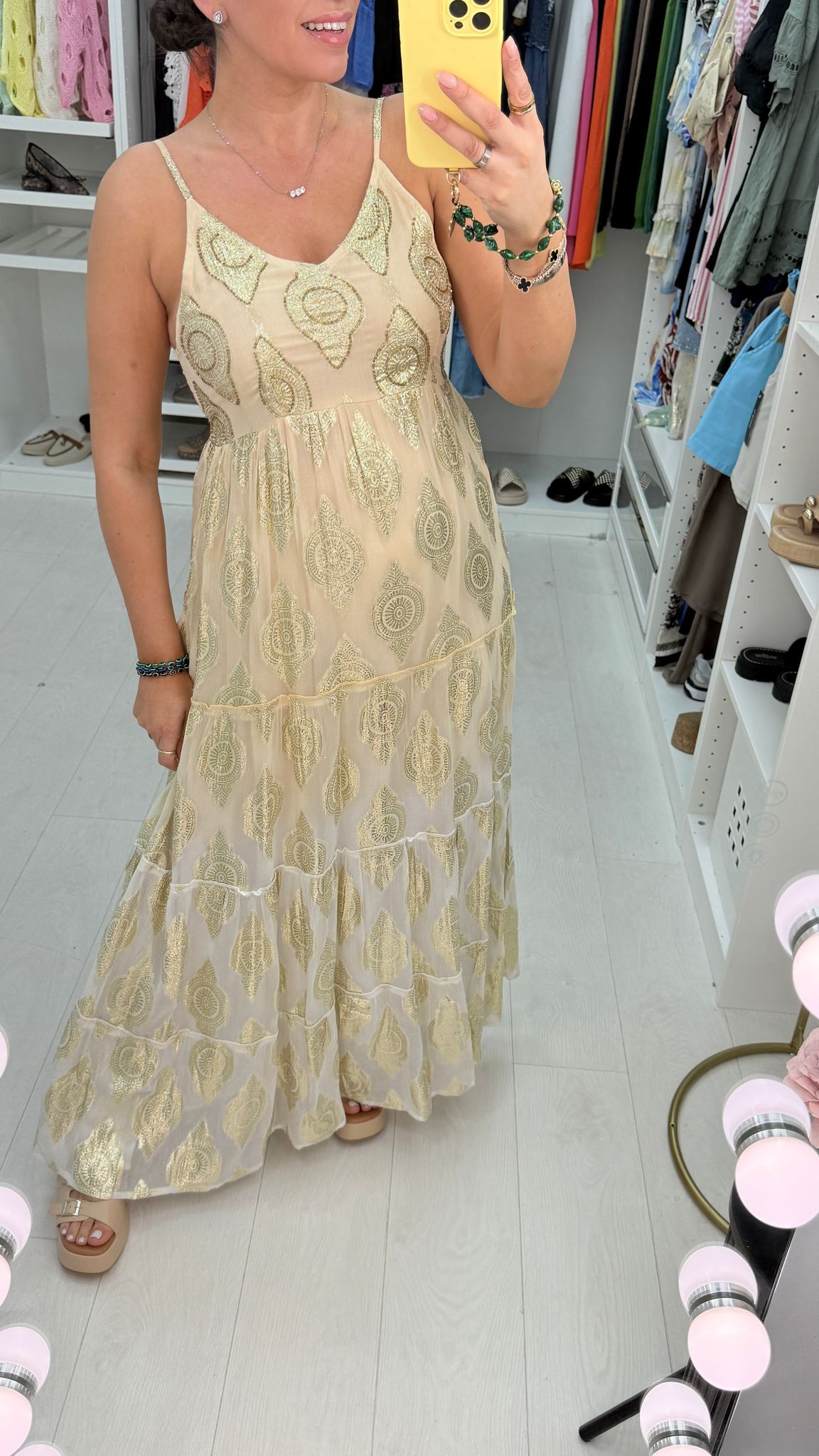 Zen Gold Embroidery Maxi Dress