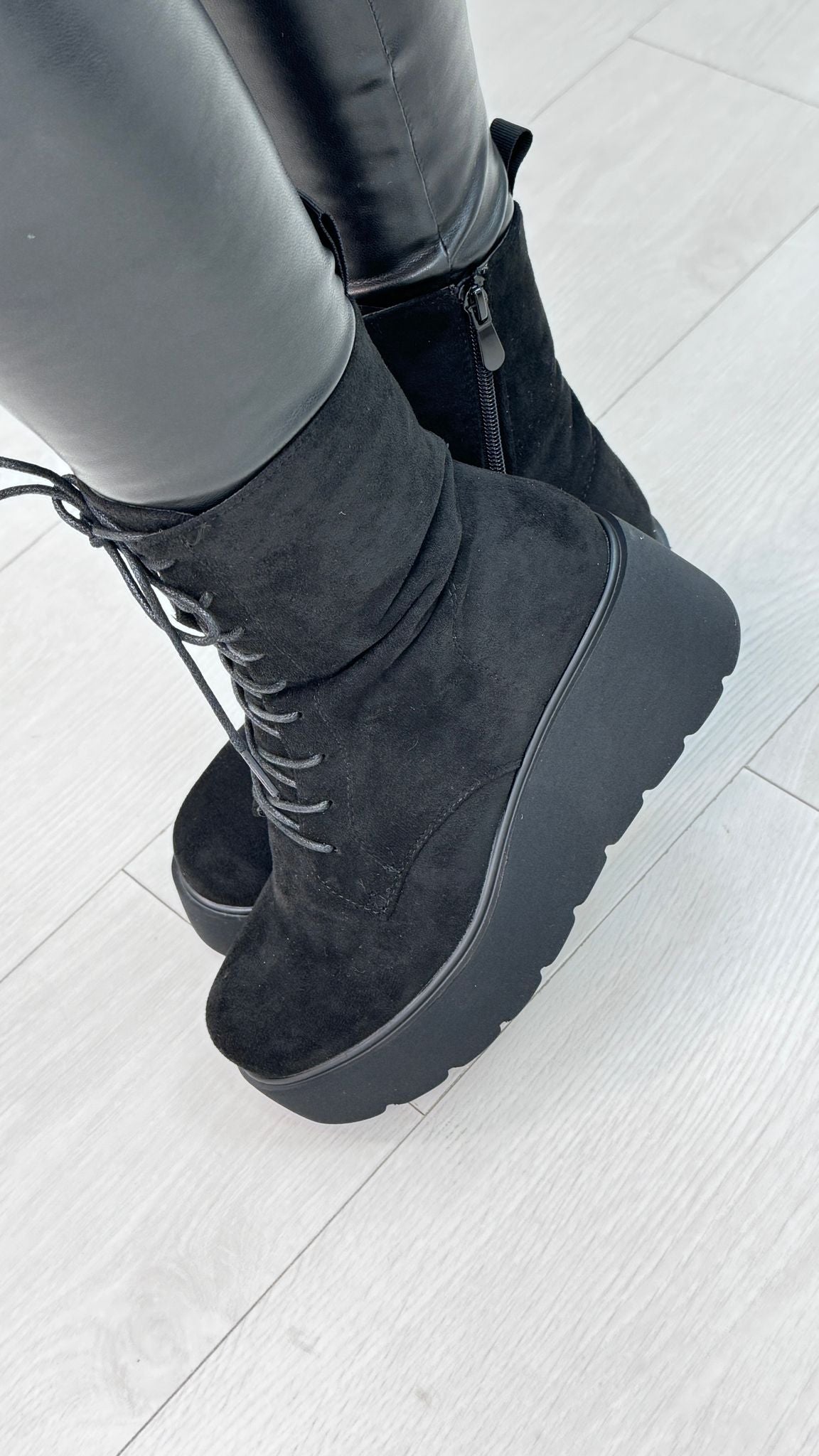 Frankie Faux Suede Lace Detail Platform Boots