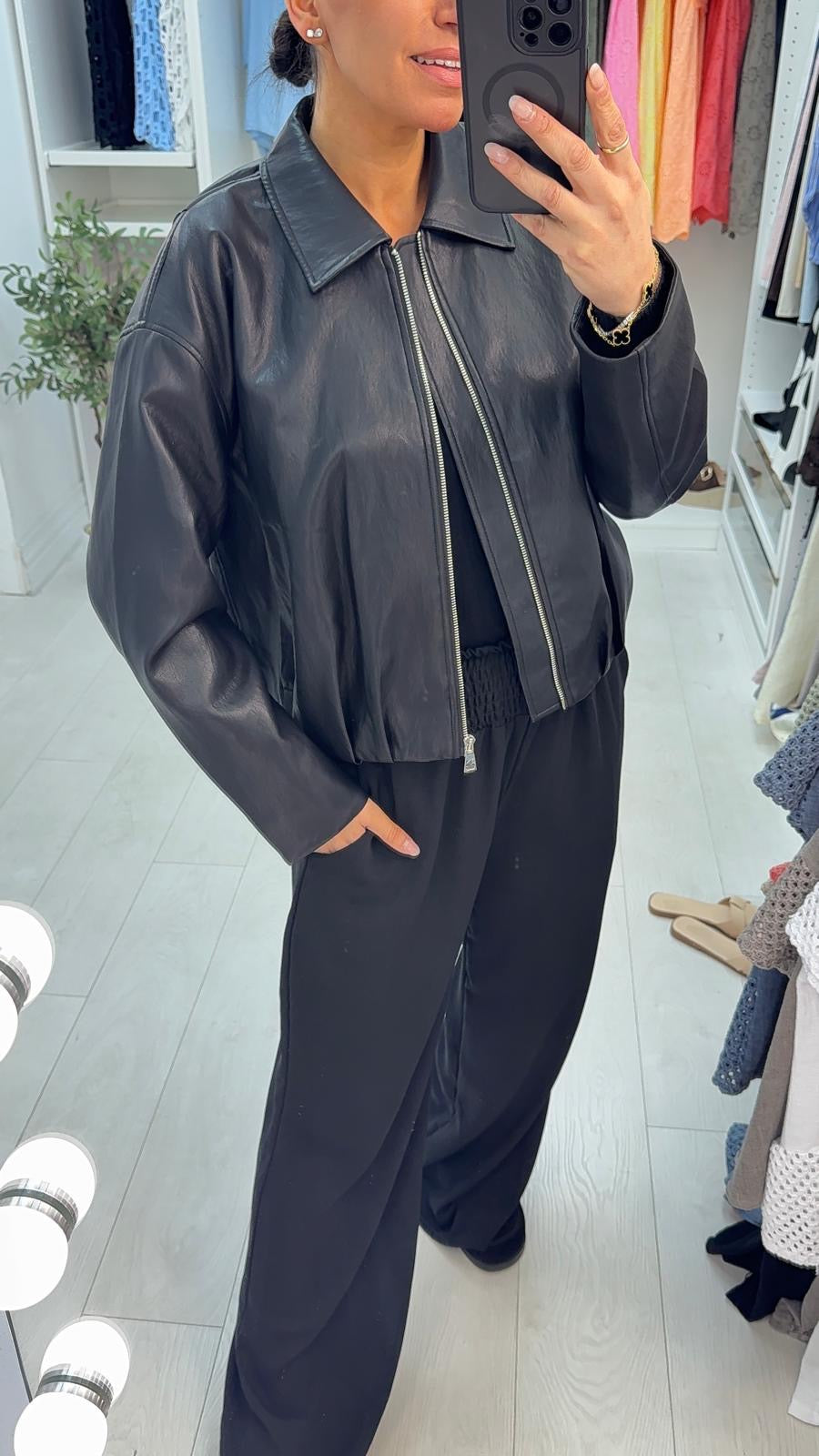 Kool Faux Leather Zip Front Jacket