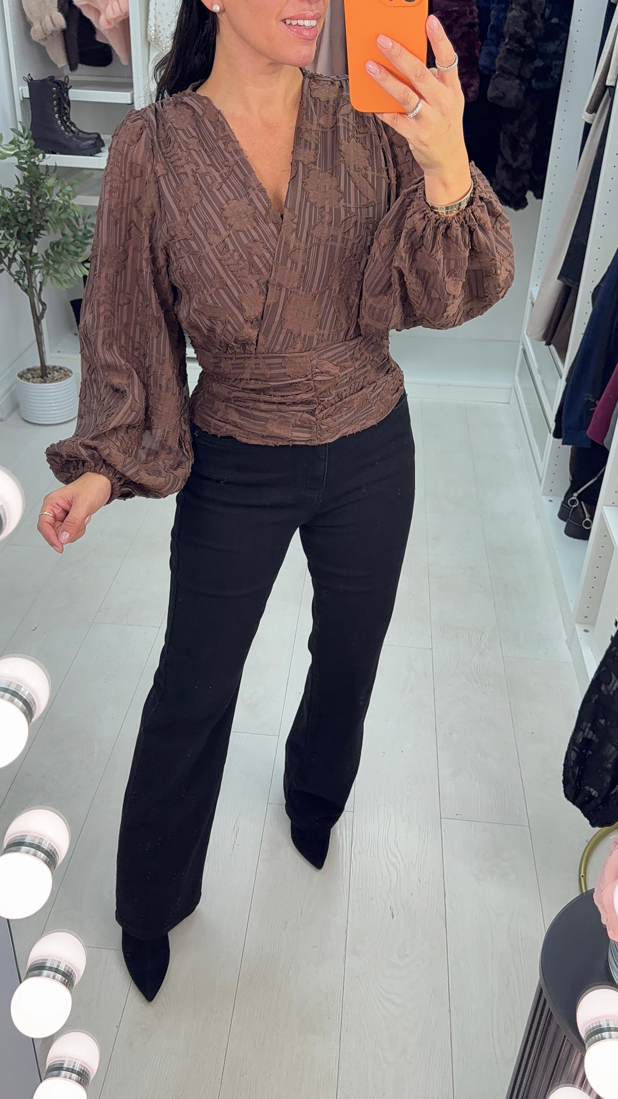 Elody Printed V Neck Long Sleeve Top