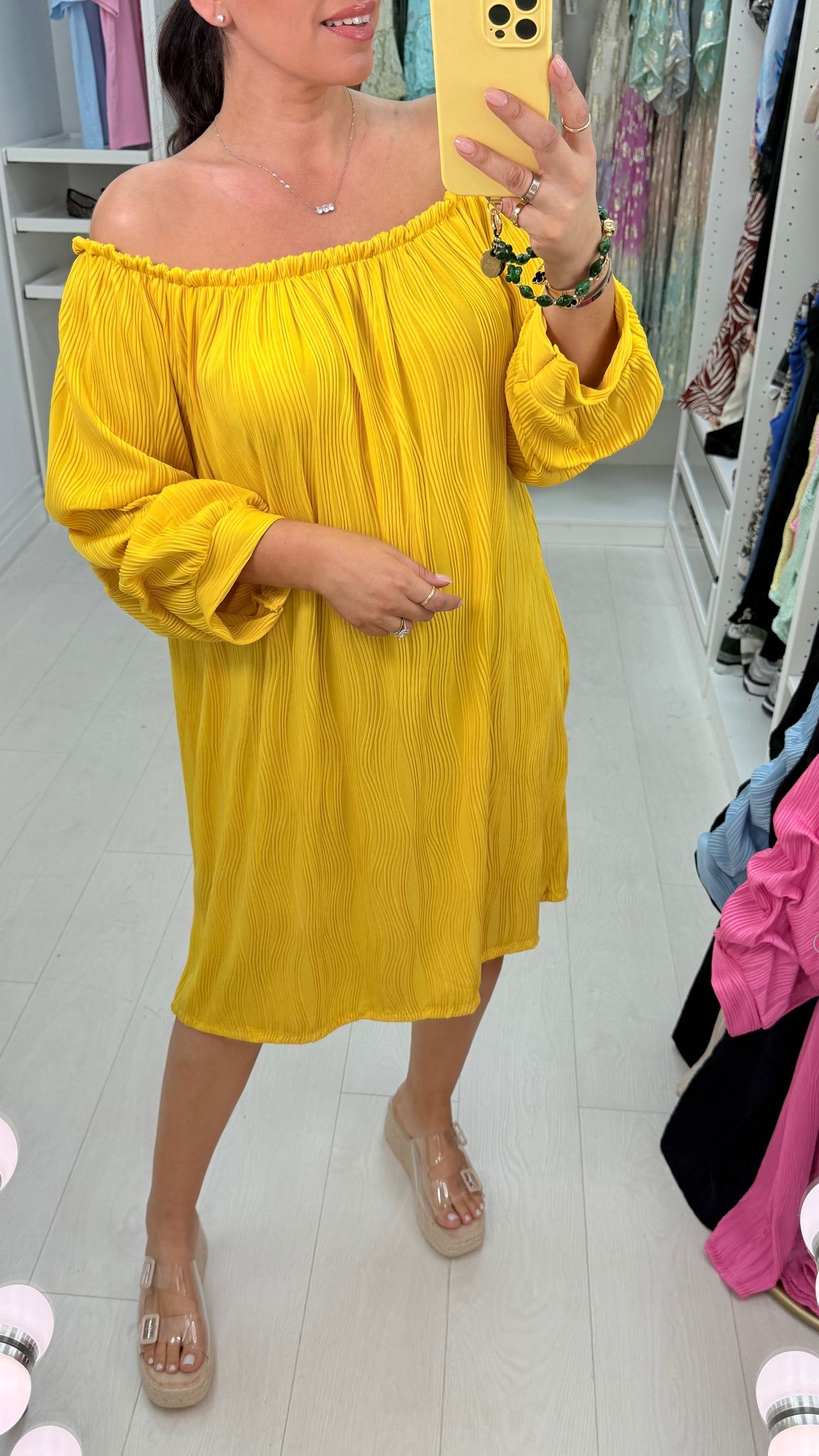 Arianne Plain Ribbed Bardot Midi Dress