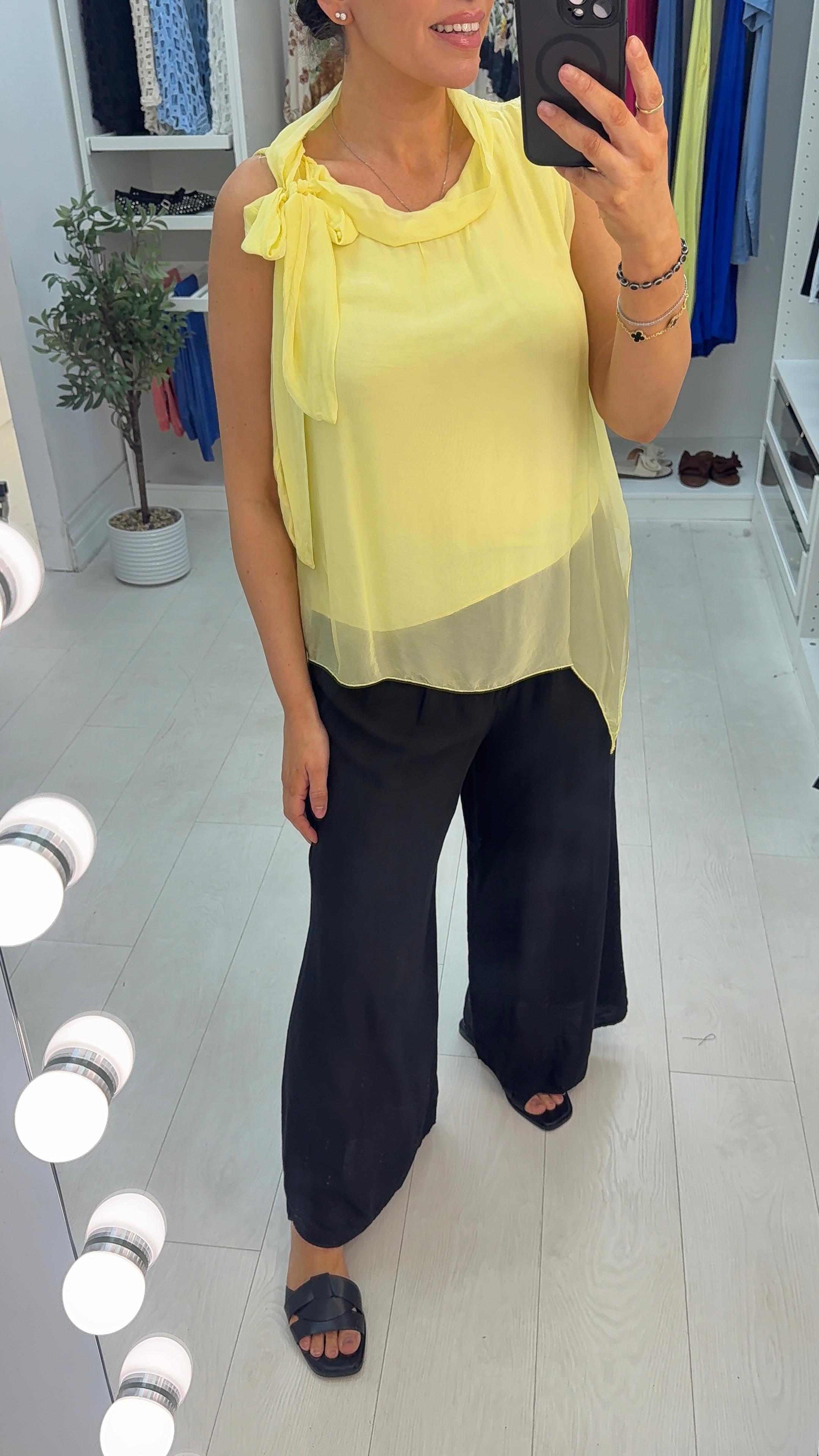 Noray Plain Tie Neck Detail Chiffon Top