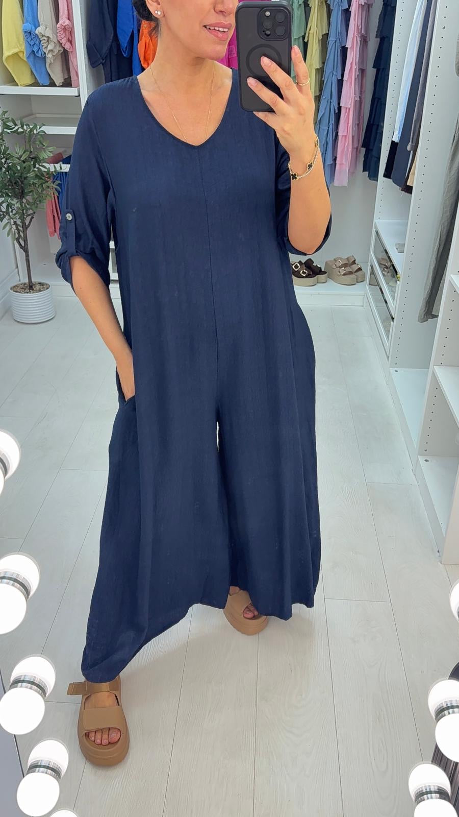 Amalia Plain Loose Fit Wide Leg Jumpsuit