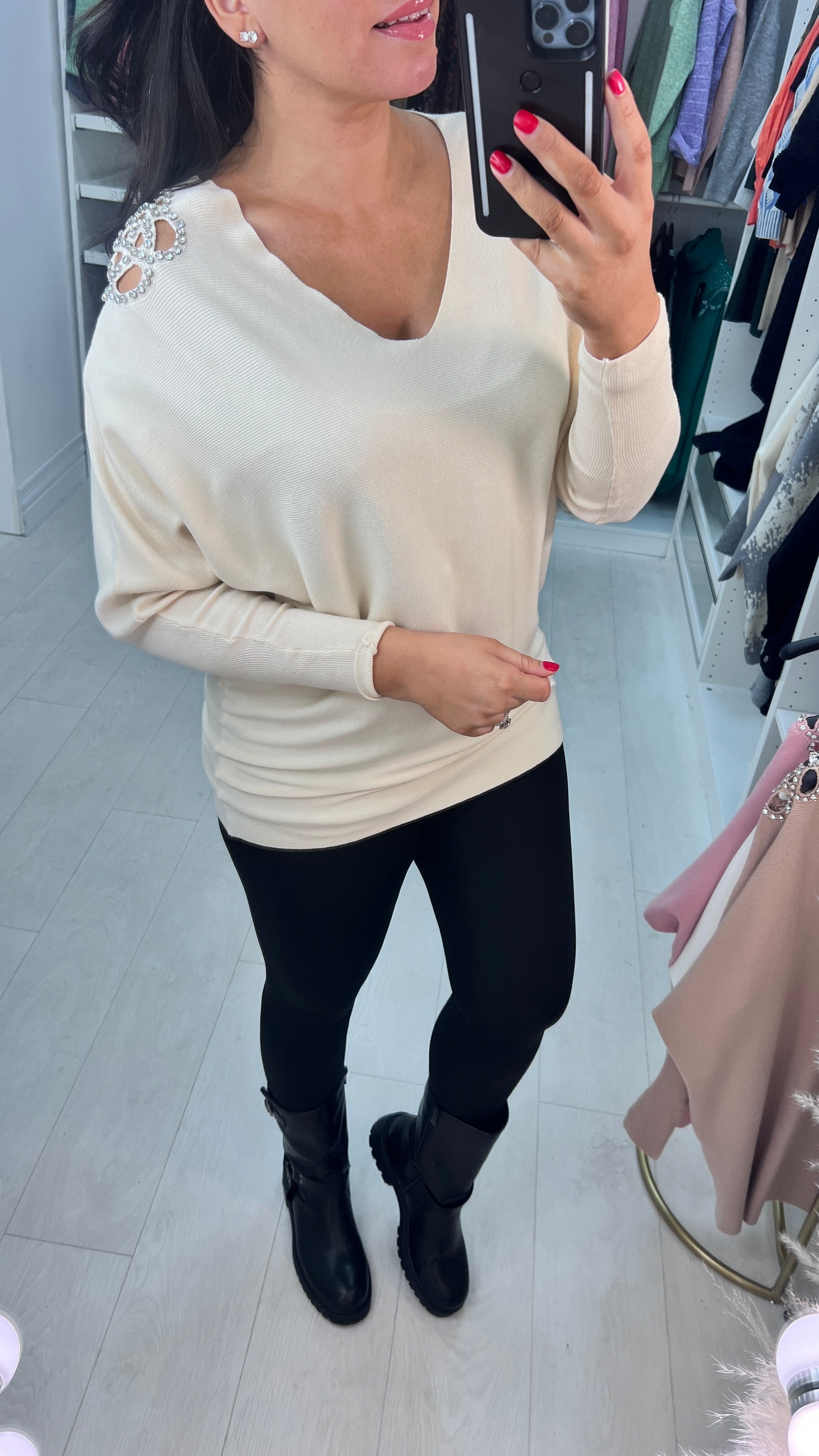 Harper Diamante Cut Out Detail Jumper