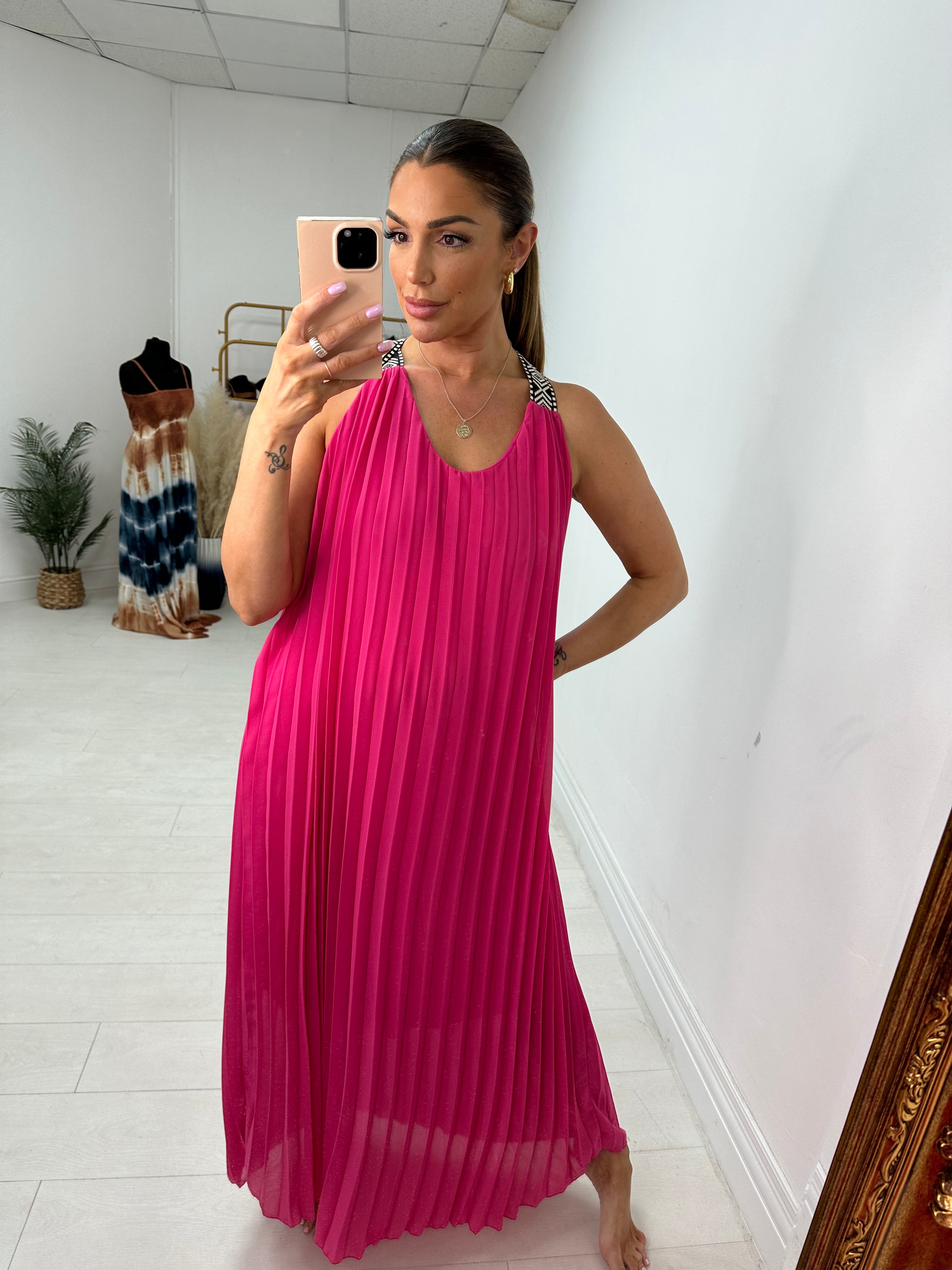 Loretta Pleated Racerback Maxi Dress