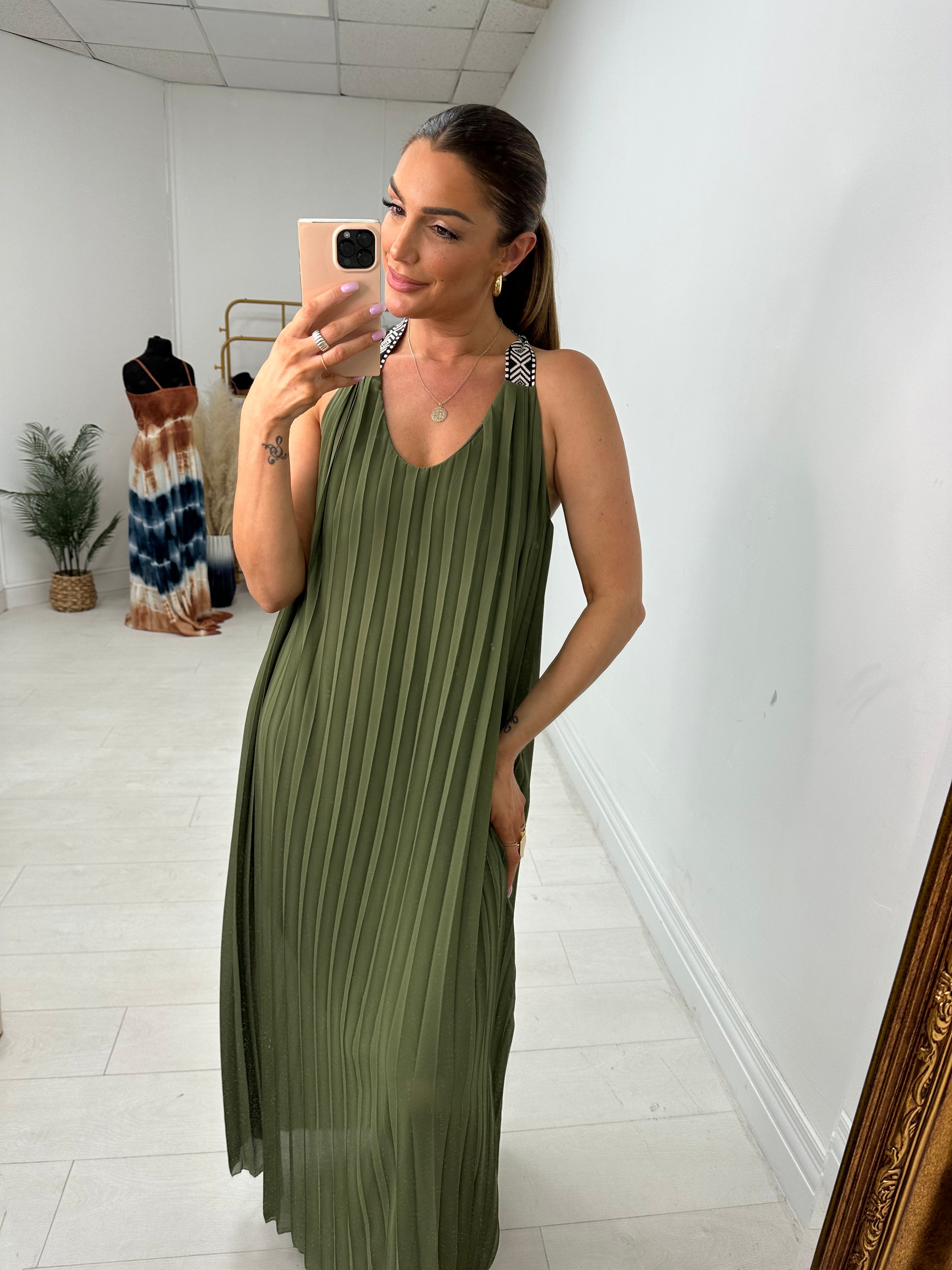 Loretta Pleated Racerback Maxi Dress
