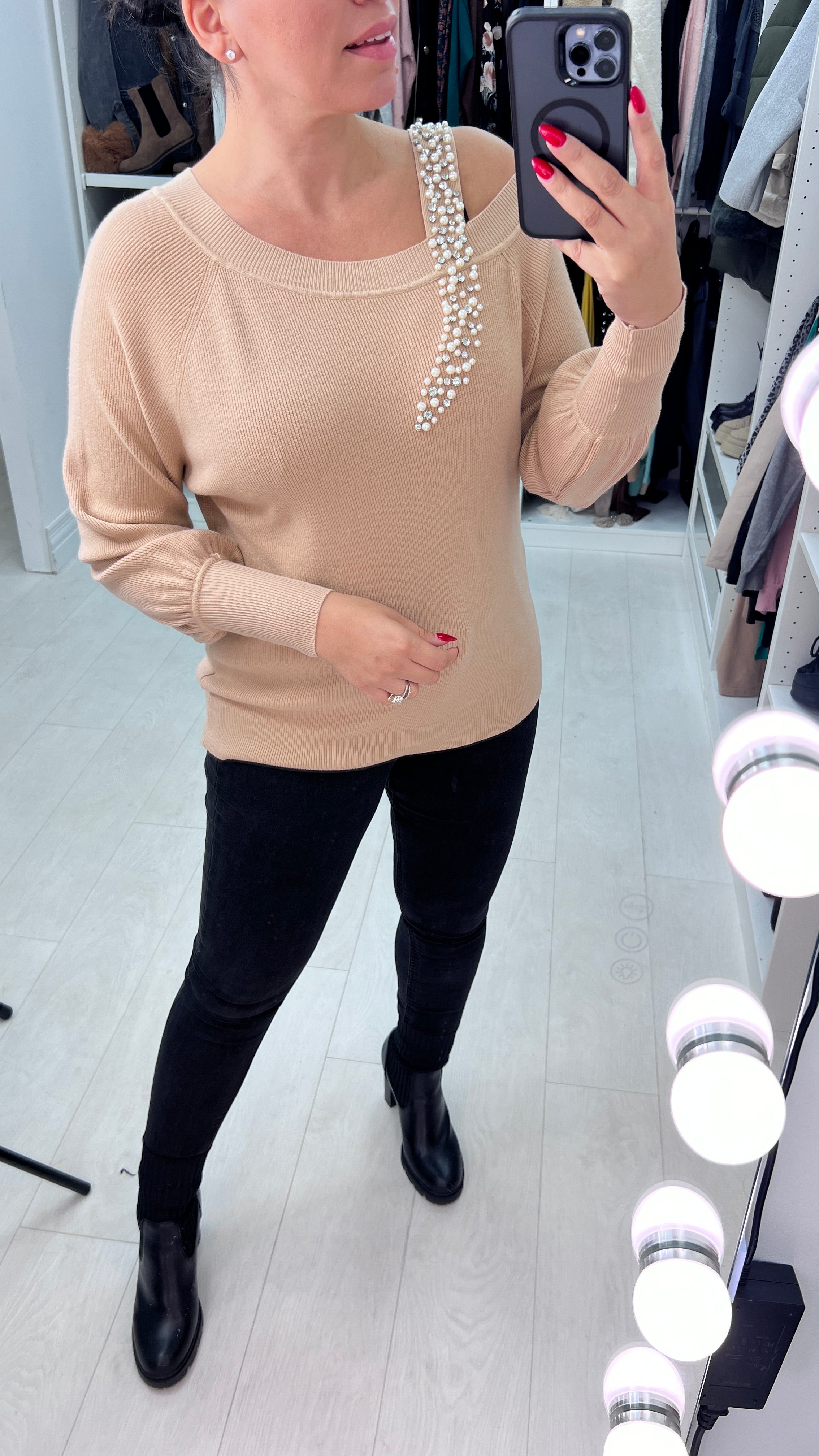 Nisha Diamante Pearl Link Knit Jumper