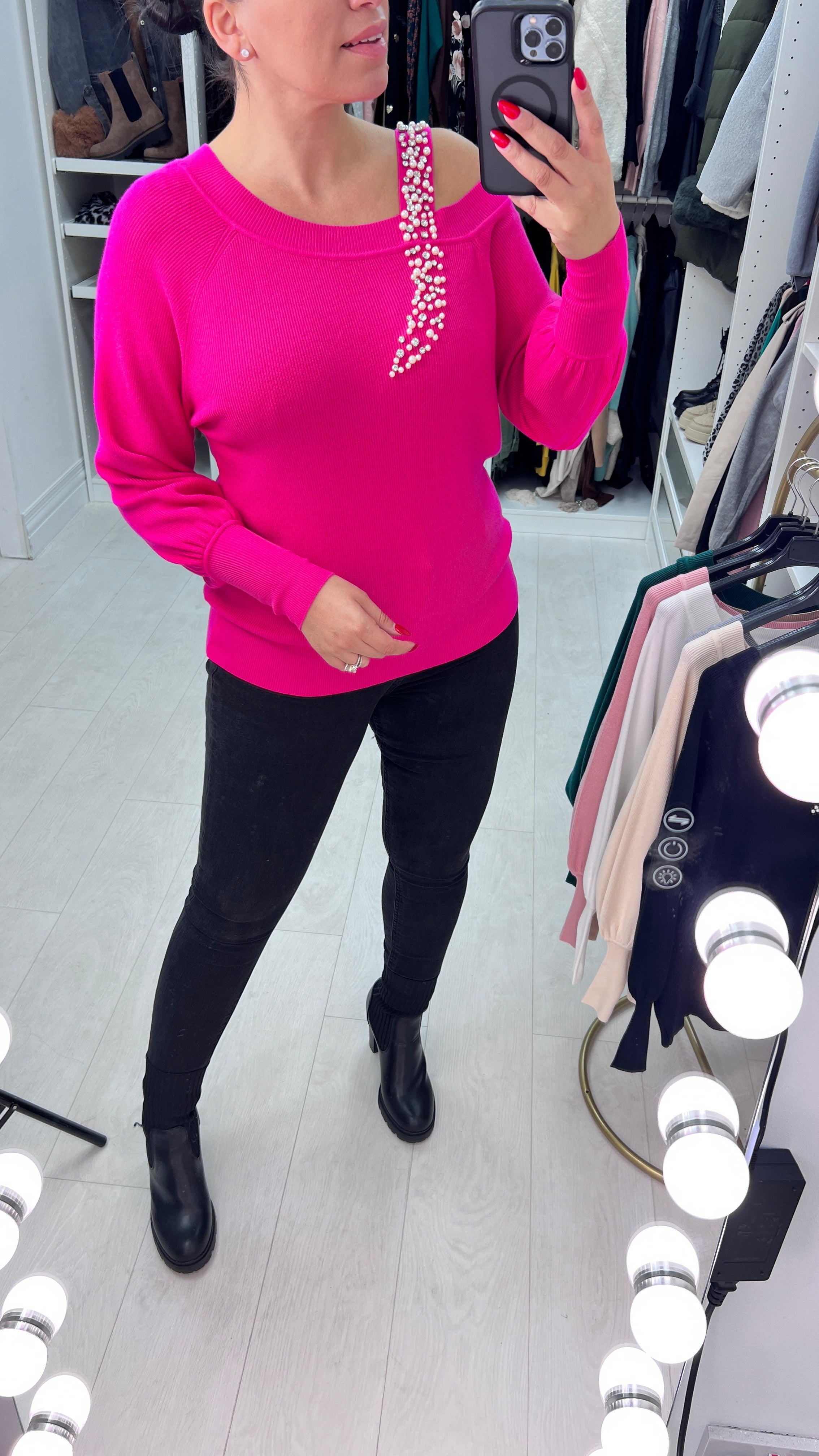 Nisha Diamante Pearl Link Knit Jumper